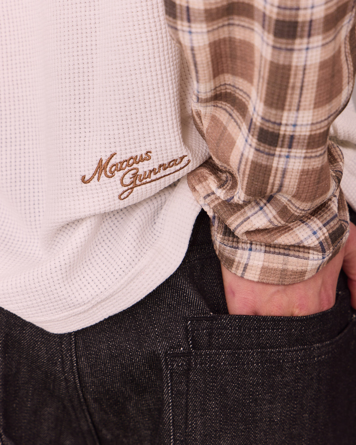 MG x Avoni LS Boxy Waffle Raglan Tee - Brown Check