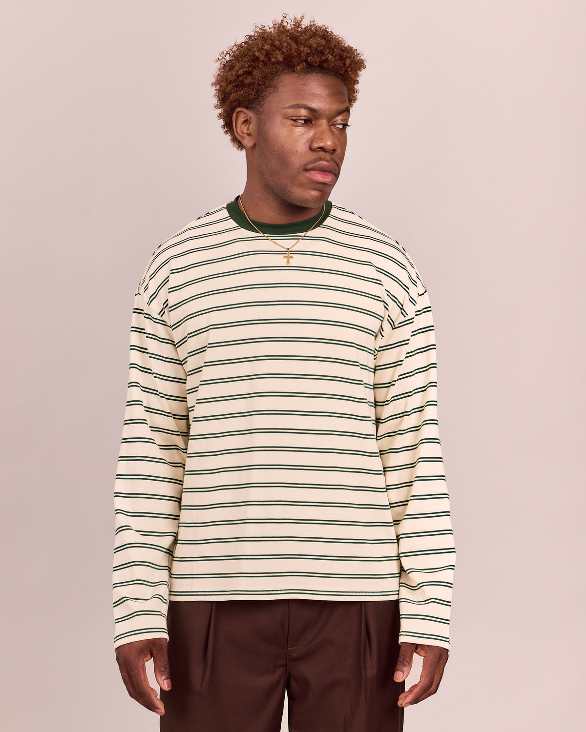 LS Classic Tee - Green/Marshmallow Stripe