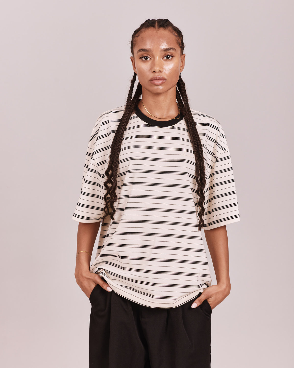SS Boxy Tee - White Stripe