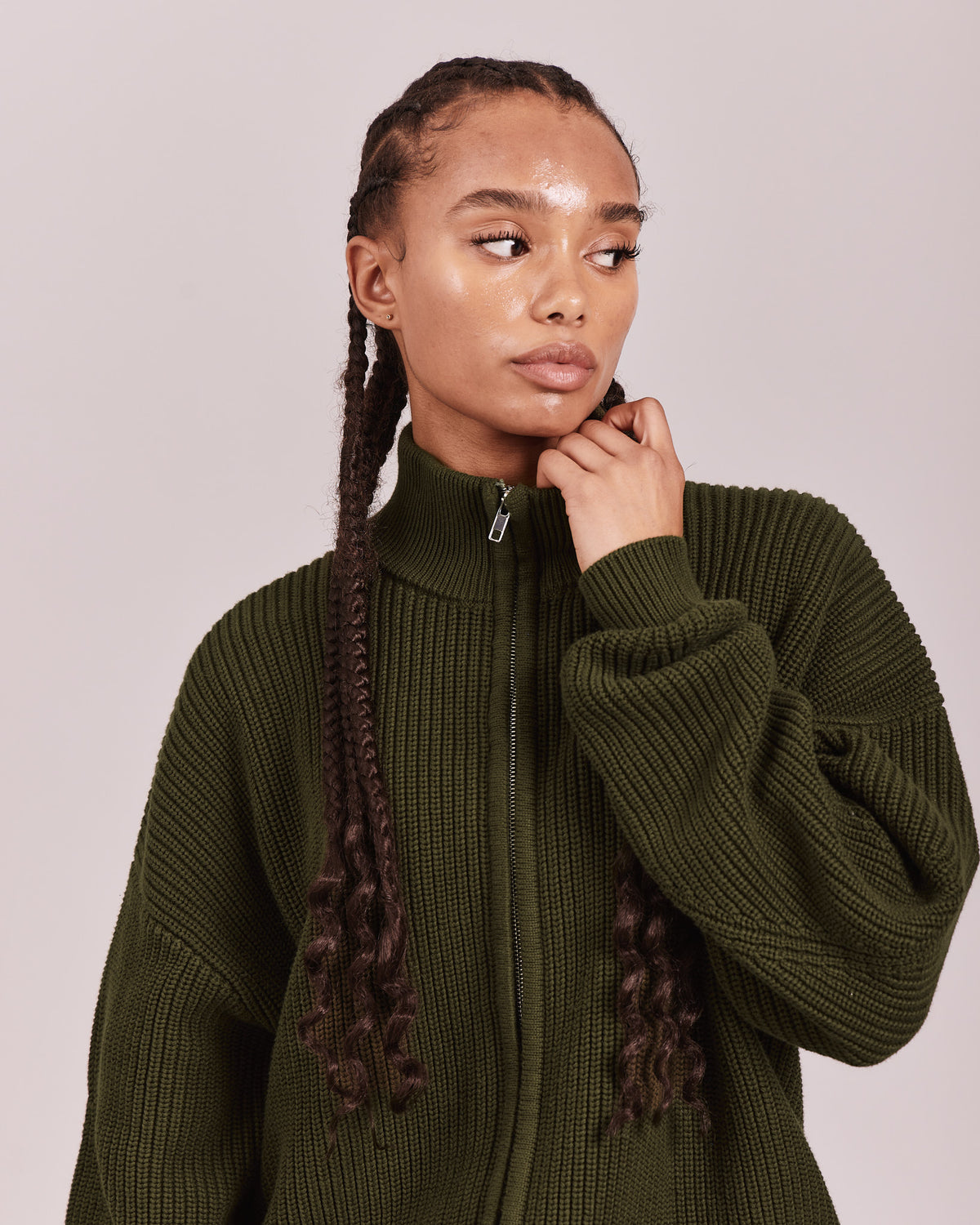 Fisherman Zip Cardigan Knit - Dark Moss