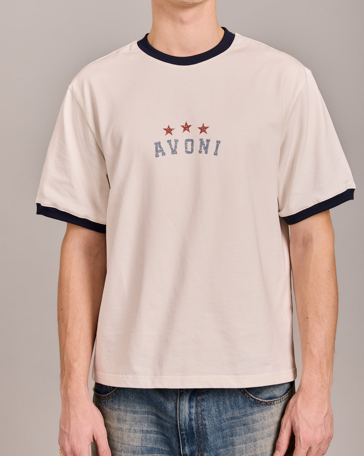 SS Star Ringer Tee - Off White/Navy