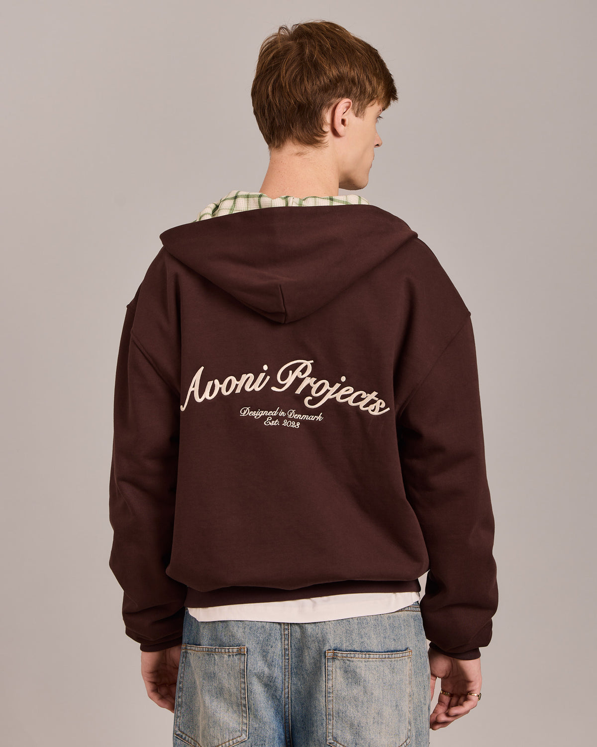 Reversible Zip Hoodie - Dark Brown/Green Check