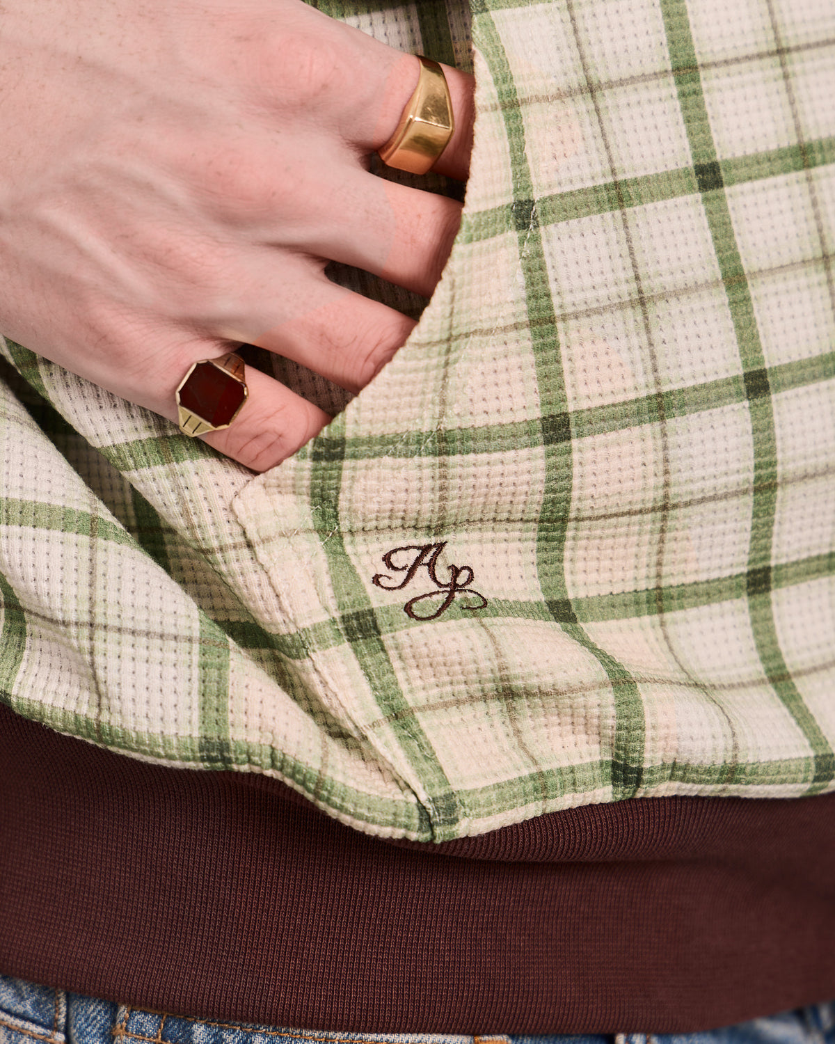 Reversible Zip Hoodie - Dark Brown/Green Check