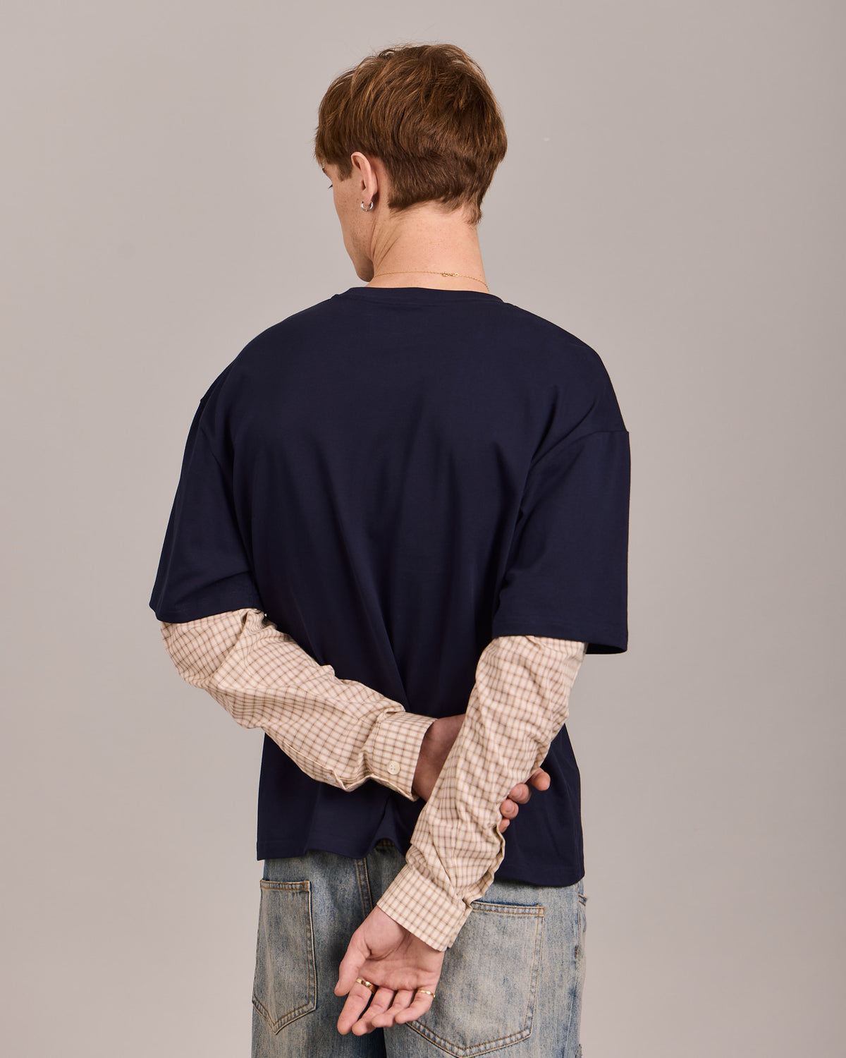 LS Shirt w. Tee - Navy/Orange Check