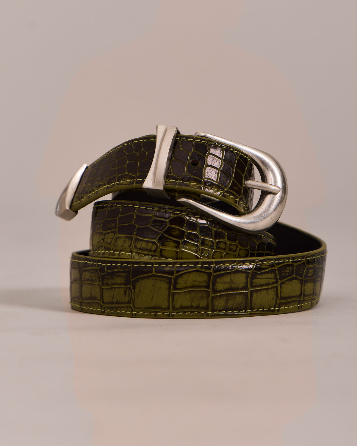 Leather Belt - Green Croc