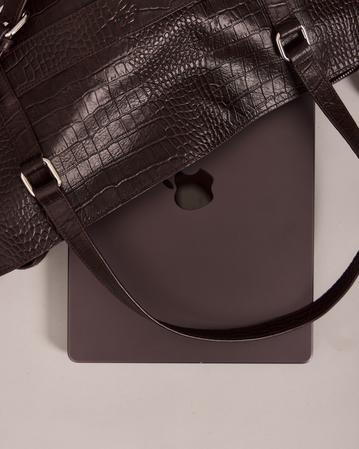 High Gloss Leather Bag - Brown Croc