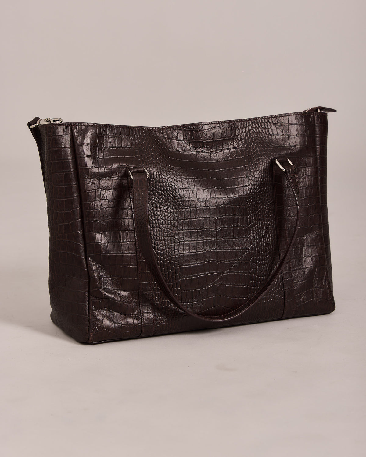 High Gloss Leather Bag - Brown Croc