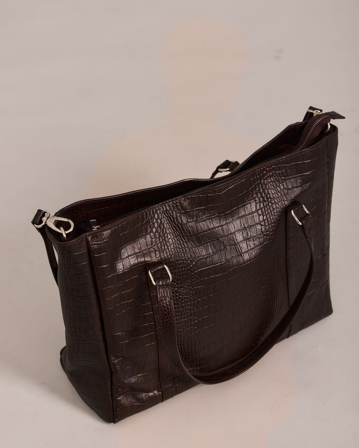 High Gloss Leather Bag - Brown Croc