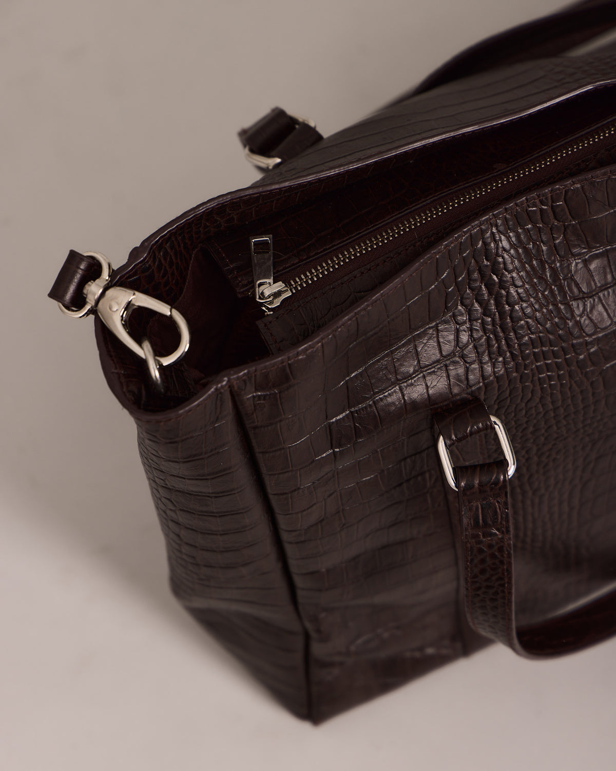 High Gloss Leather Bag - Brown Croc