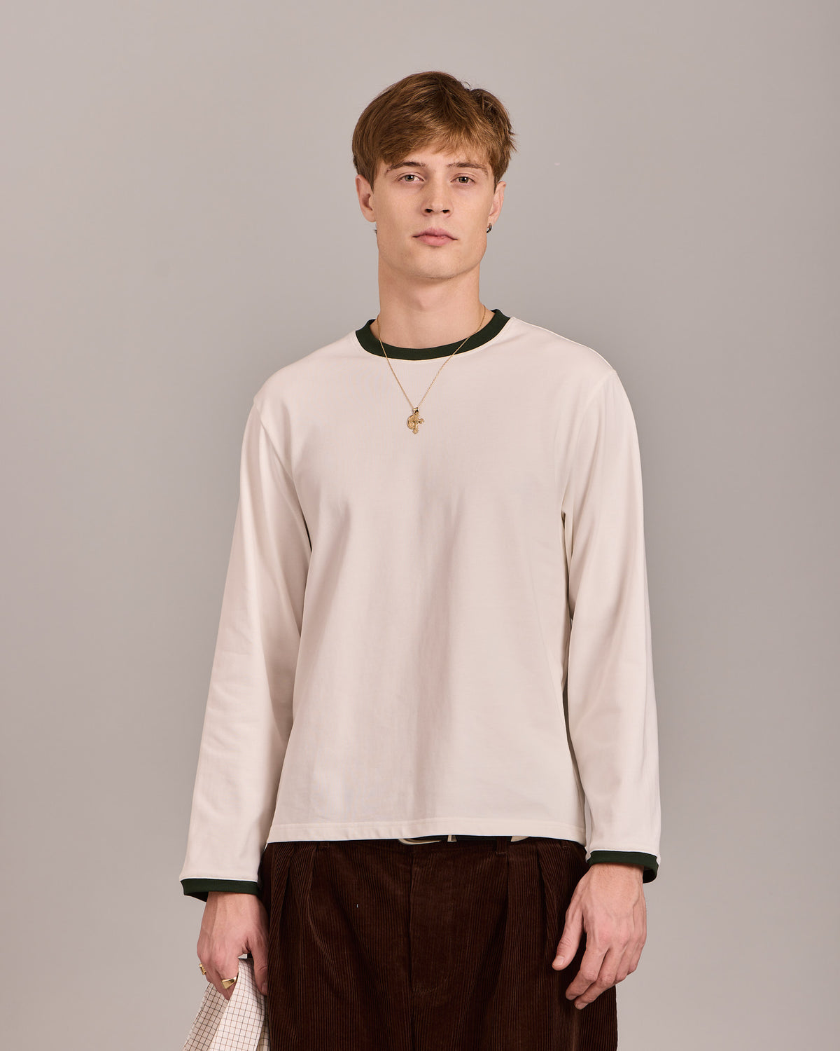 LS Ringer Tee - Off White/Dark Green