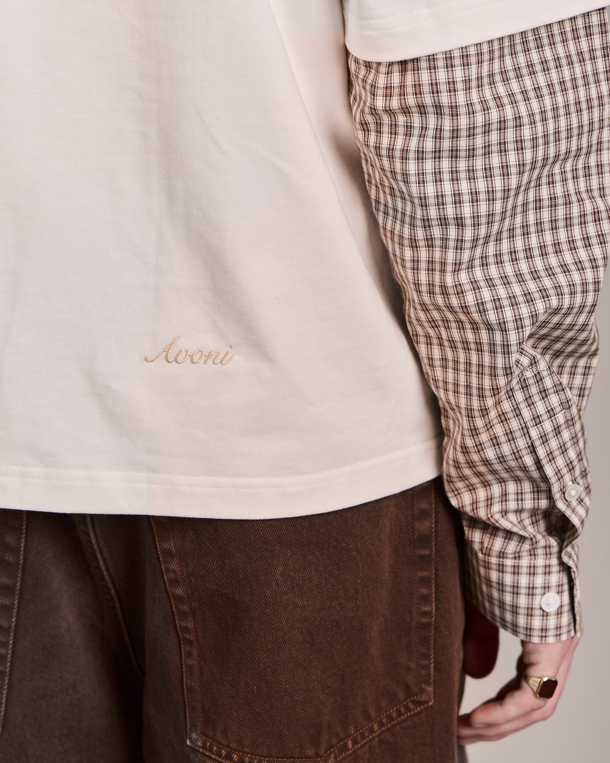 LS Shirt w. Tee - Off White/Brown Check