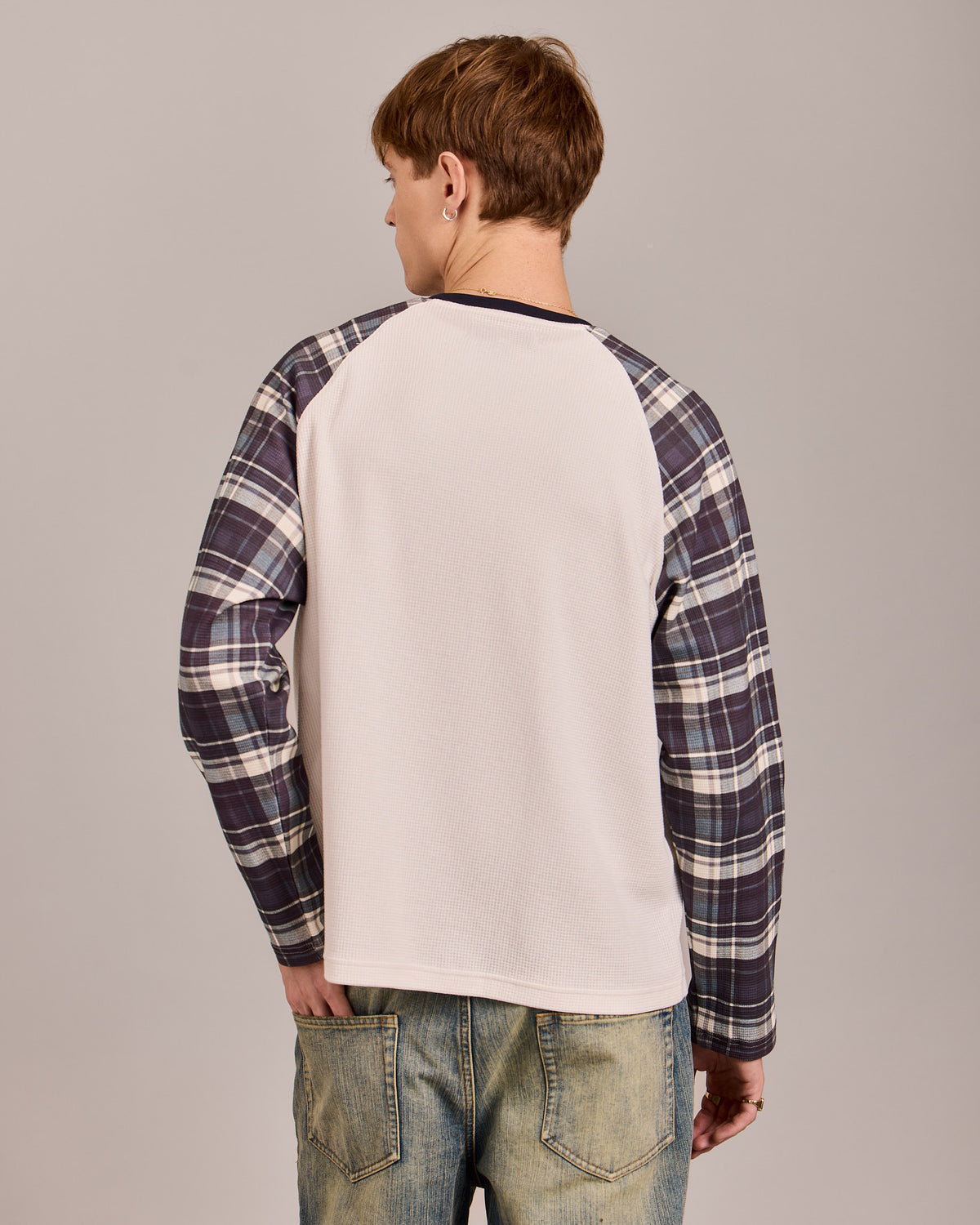 LS Raglan Classic Waffle Tee - Blue Check