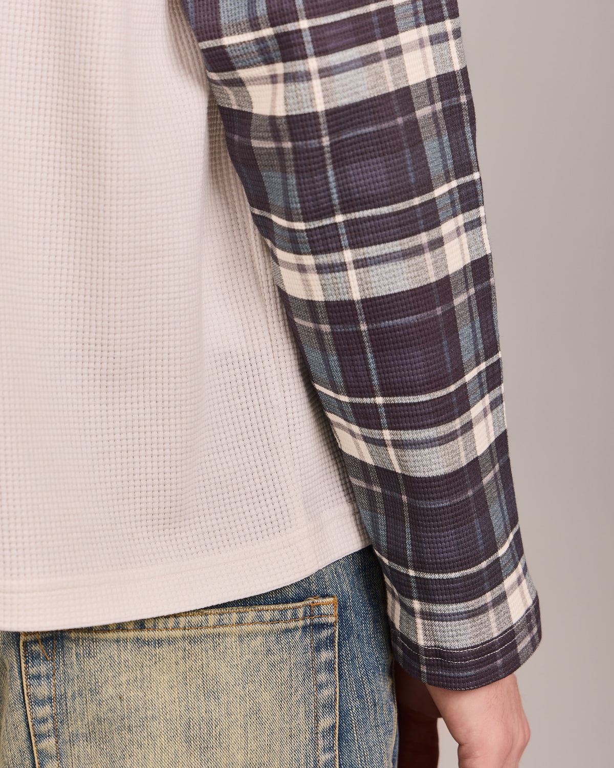 LS Raglan Classic Waffle Tee - Blue Check