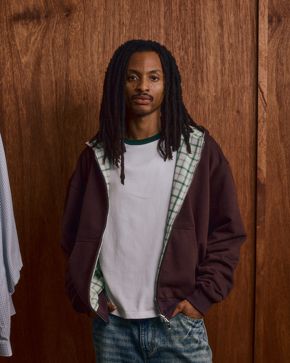 Reversible Zip Hoodie - Dark Brown/Green Check