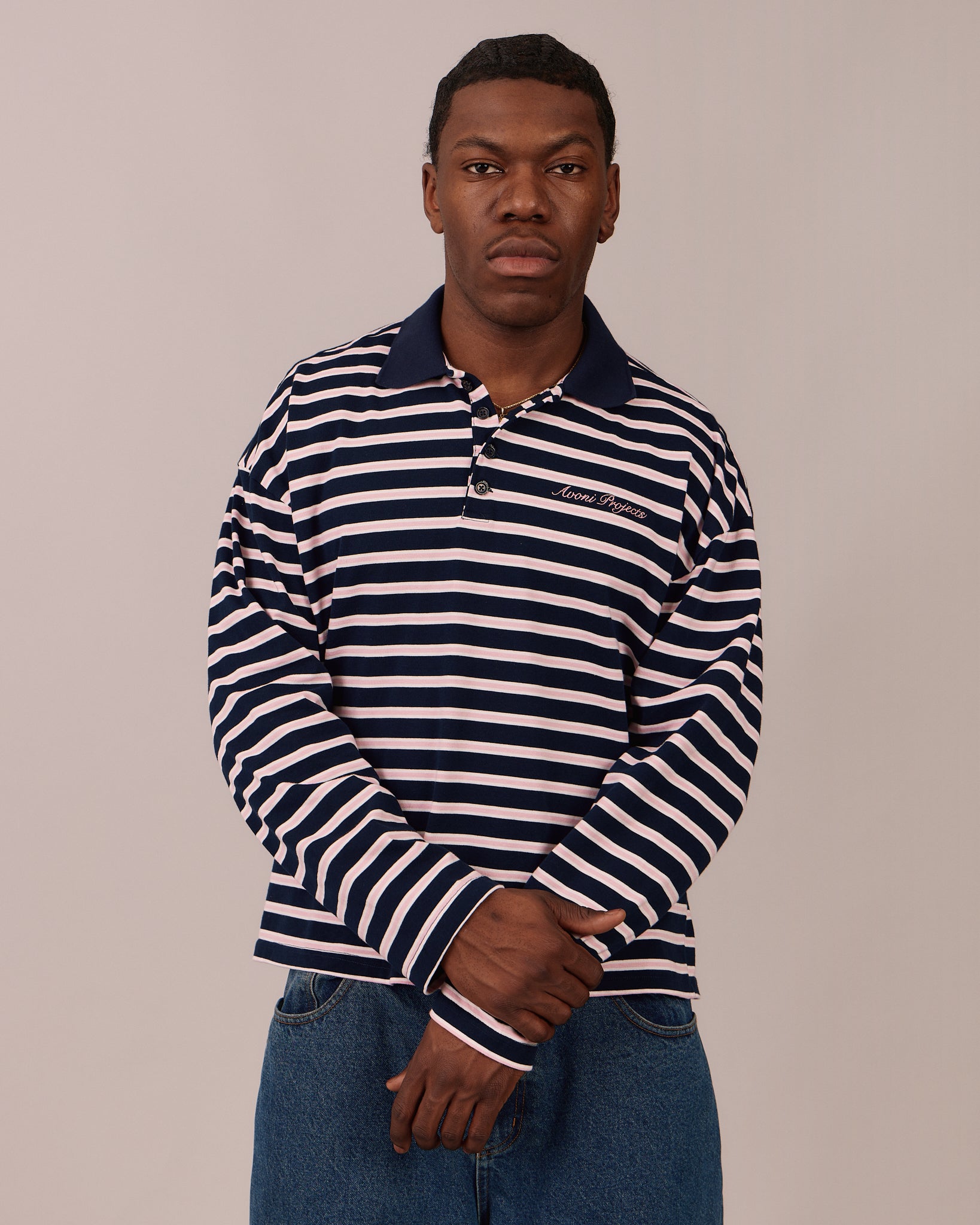LS Polo Shirt - Navy/Pink Stripe – Avoni Projects