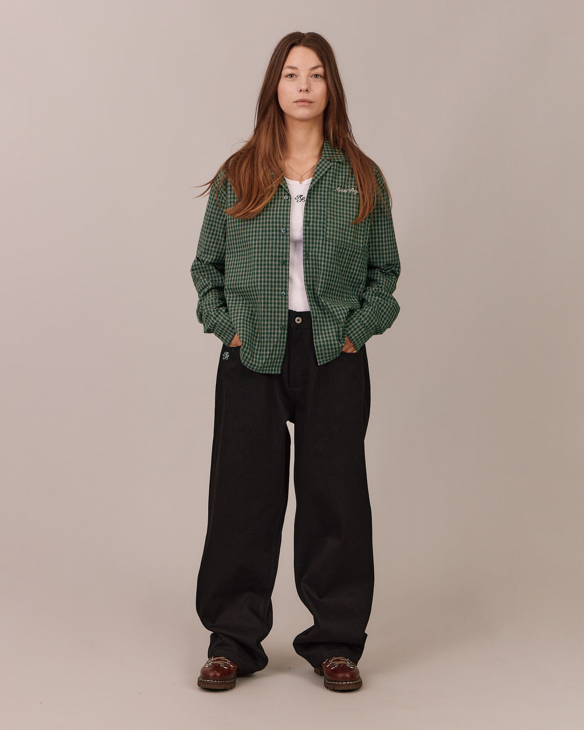 LS Checkered Shirt - Bowling Collar SPFL - Dark Green