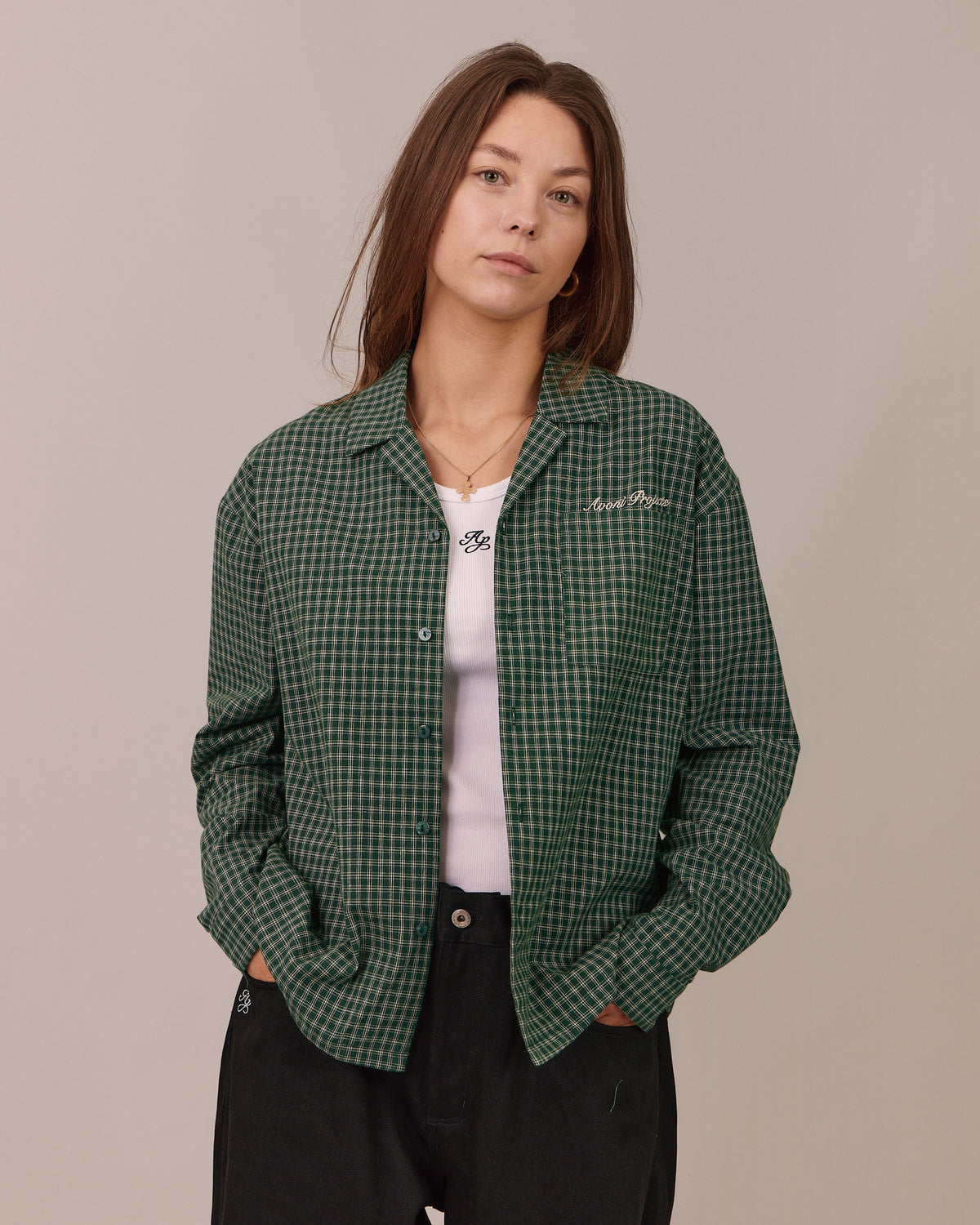 LS Checkered Shirt - Bowling Collar SPFL - Dark Green