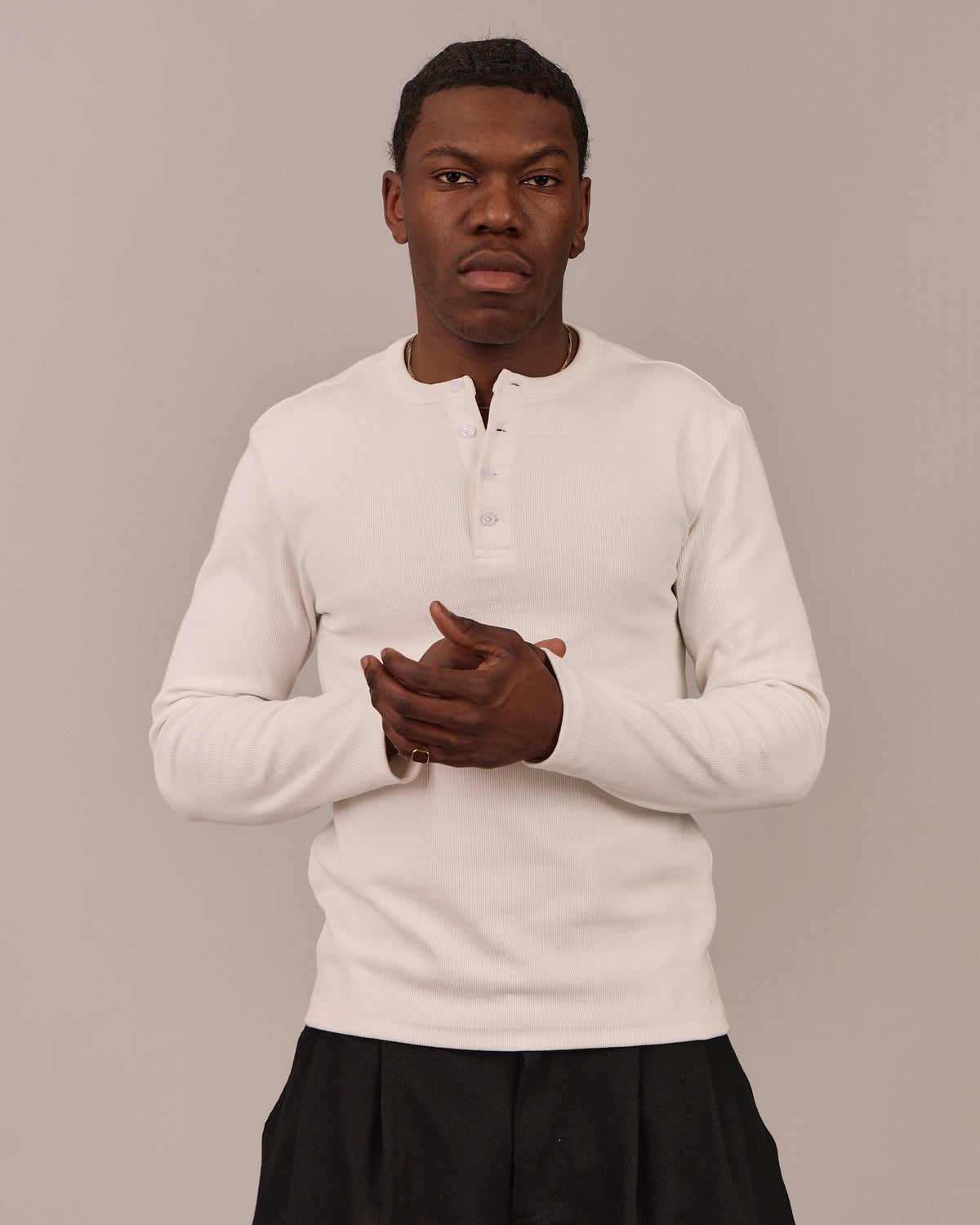 LS Henley Tee - White