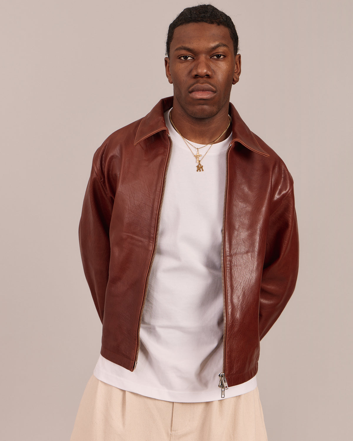 High Gloss Leather Jacket - Cognac