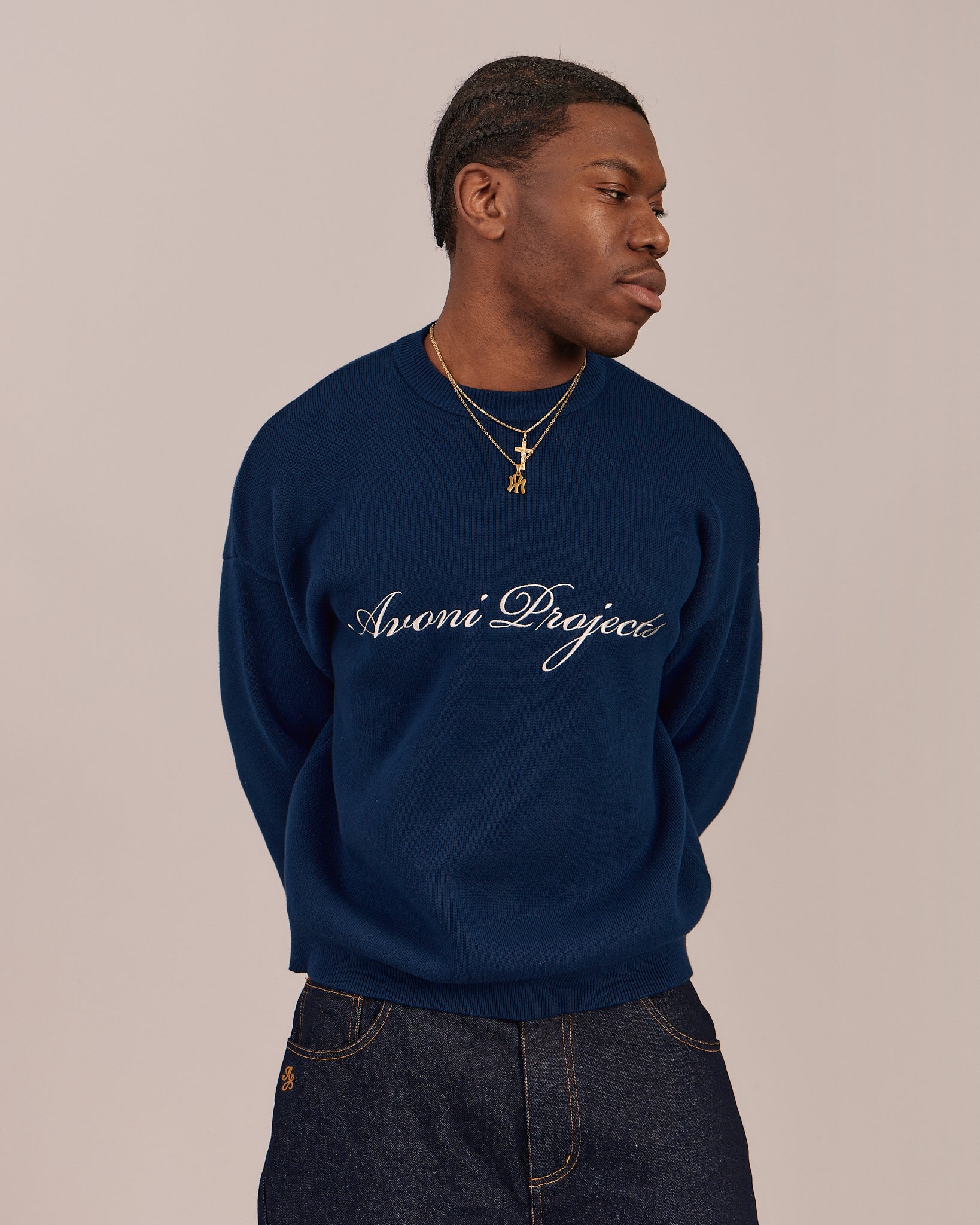 Single O Neck Knit - Navy – Avoni Projects