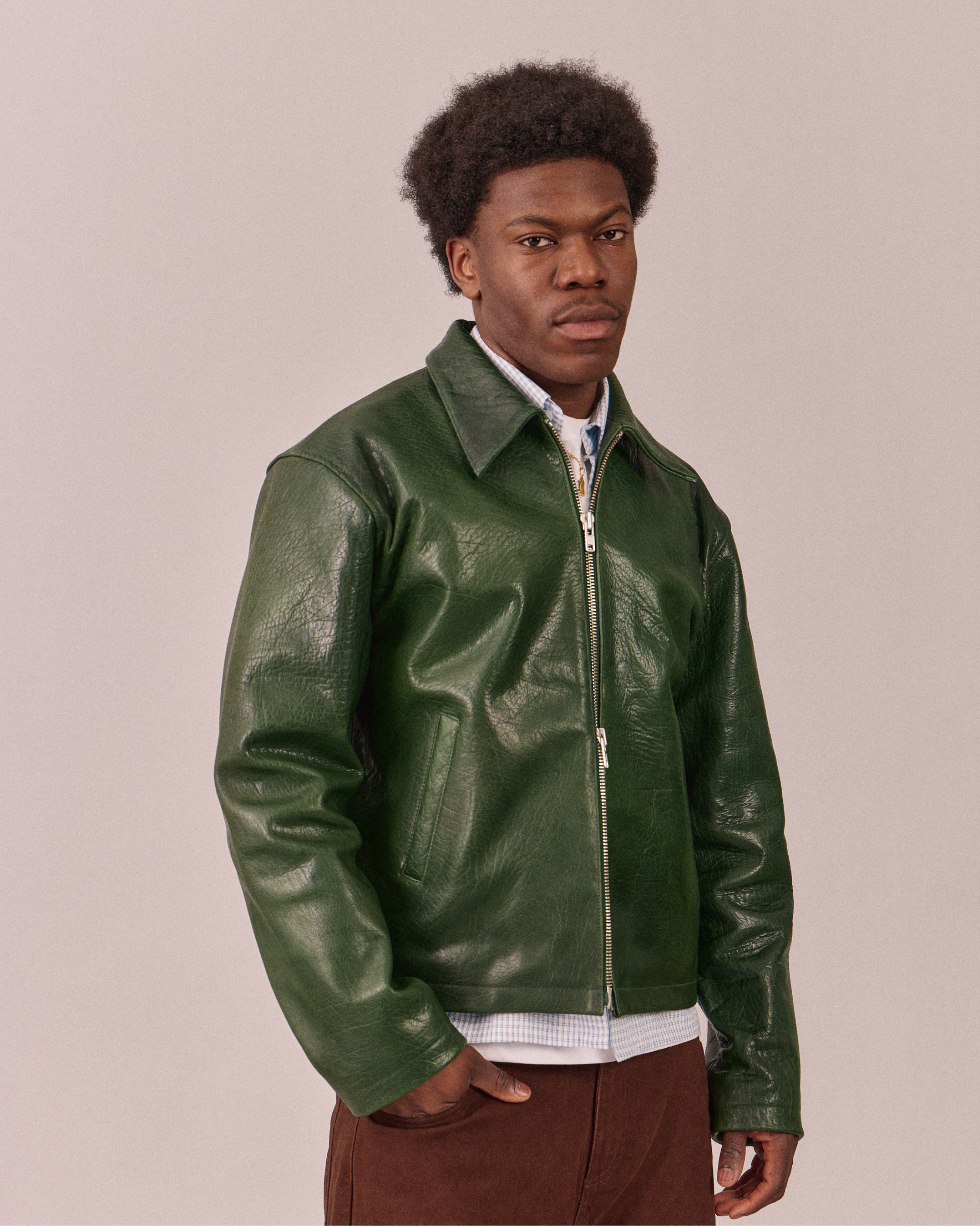 High Gloss Leather Jacket - Green – Avoni Projects