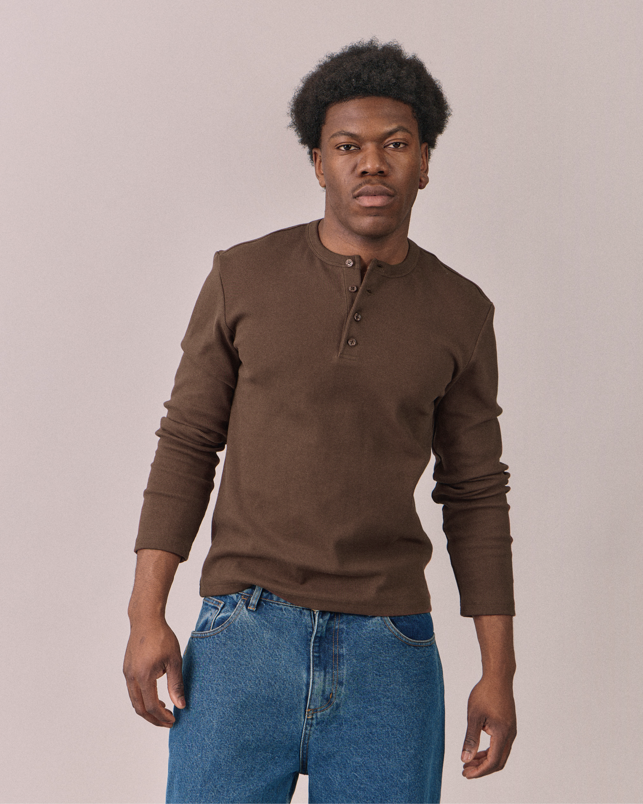 トップス SIMPLE PROJECT HENLEY SHIRT brown LS Henley Shirt - Brown – Avoni Projects