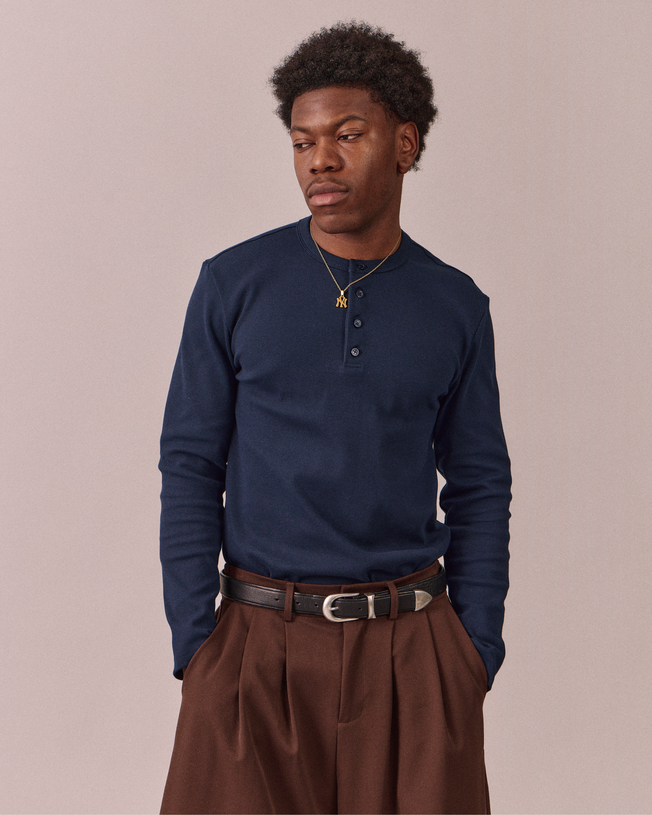 LS Henley Shirt - Navy – Avoni Projects