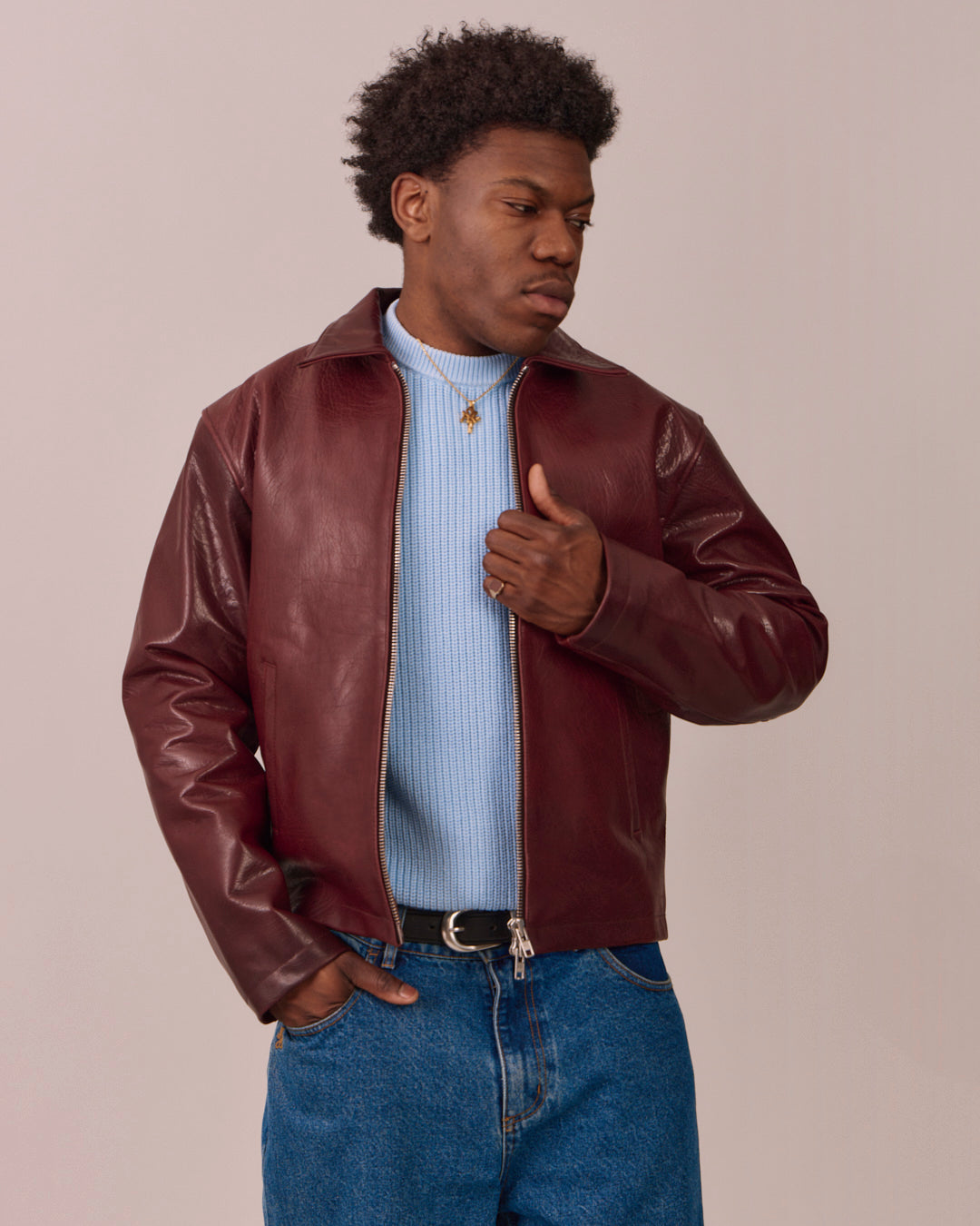 High Gloss Leather Jacket - Mahogany