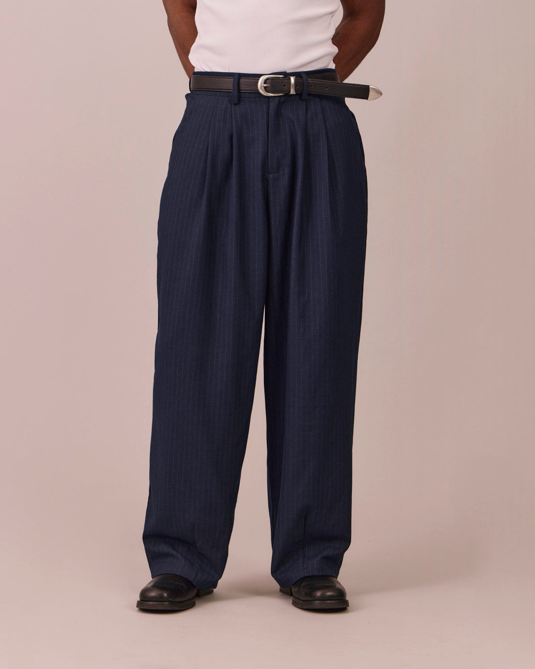 Relaxed Suit Pants - Navy Stripe – Avoni Projects
