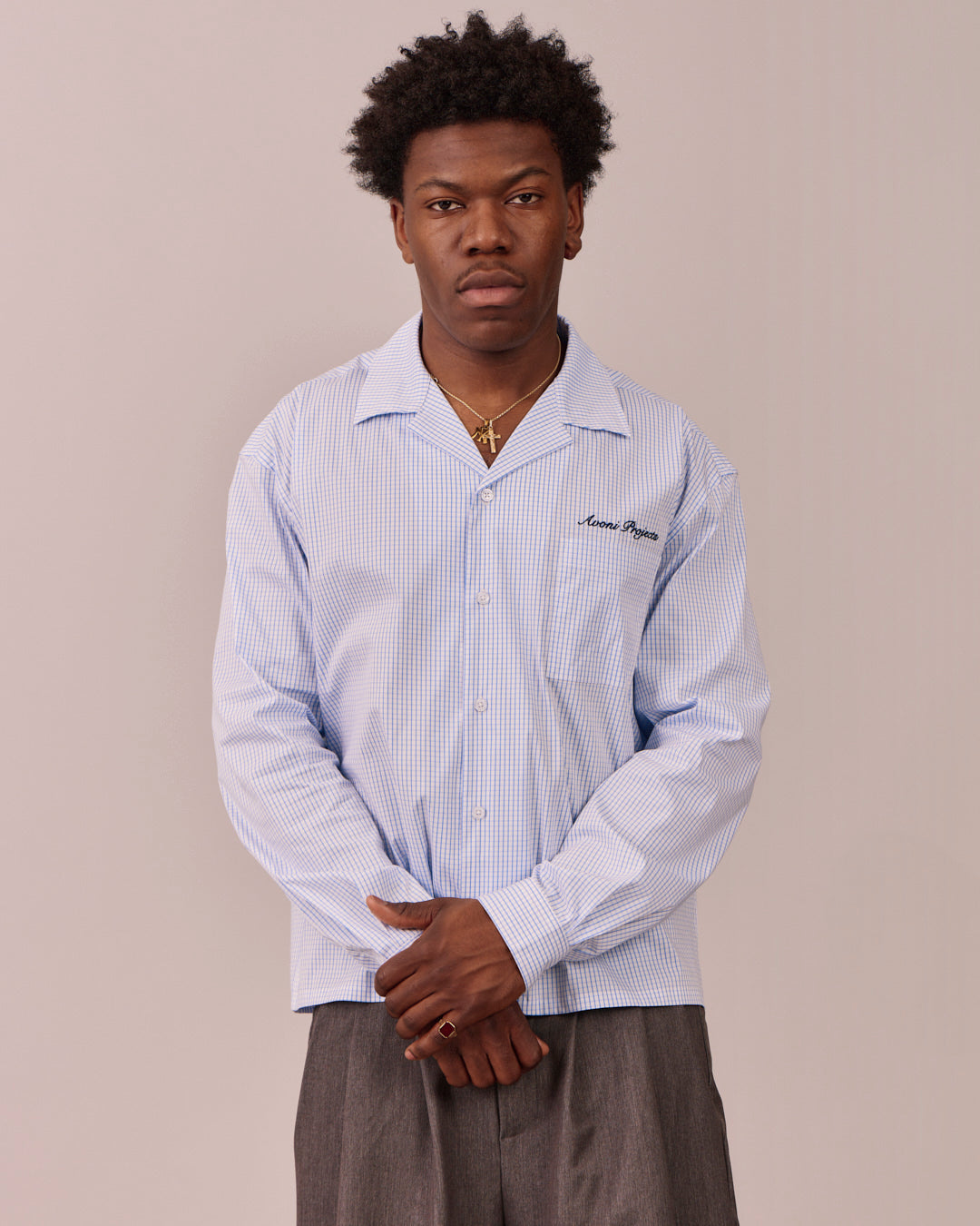 LS Checkered Shirt - Light Blue/White – Avoni Projects