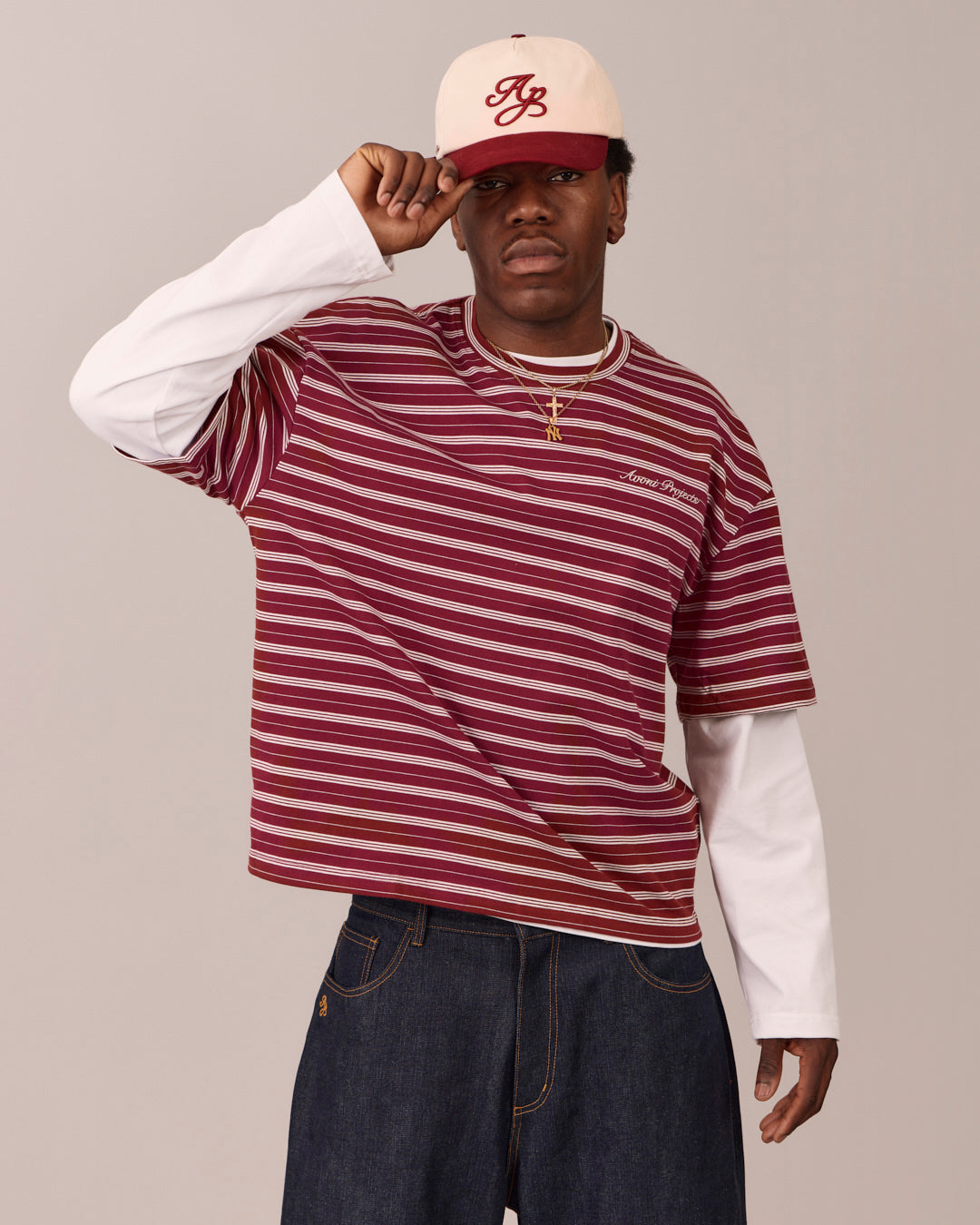SS Boxy Tee - Burgundy Stripe