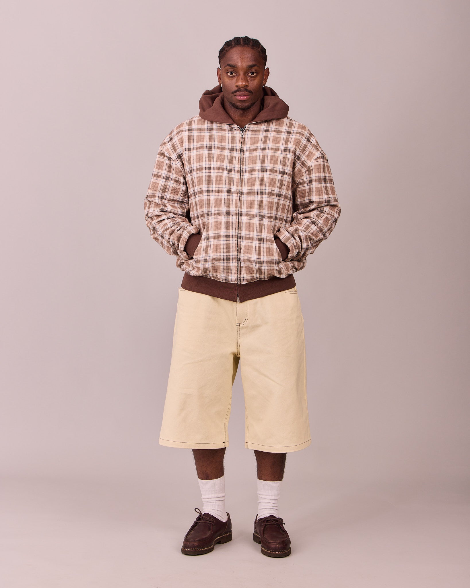 MG x Avoni Reversible Zip Hoodie - Brown/Check