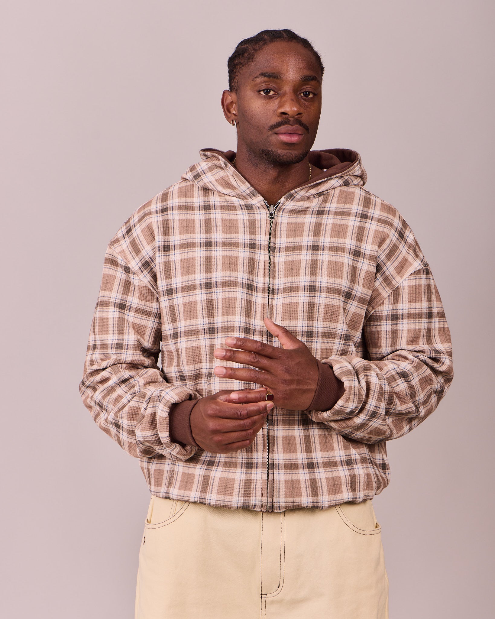 MG x Avoni Reversible Zip Hoodie - Brown/Check