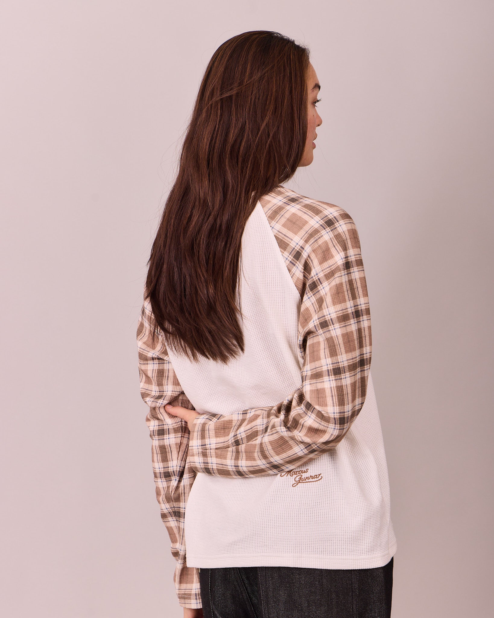 MG x Avoni LS Boxy Waffle Raglan Tee - Brown Check
