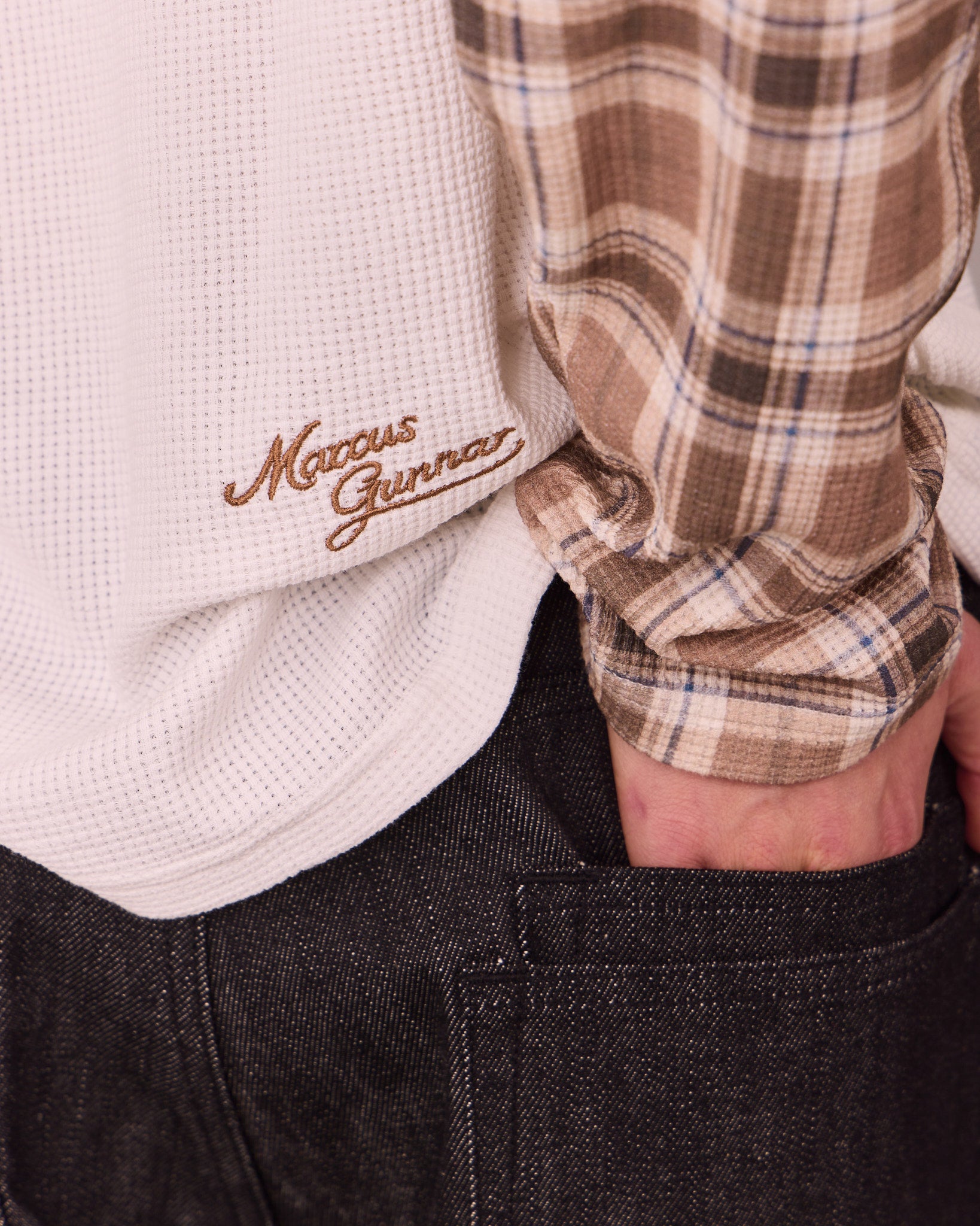 MG x Avoni LS Boxy Waffle Raglan Tee - Brown Check