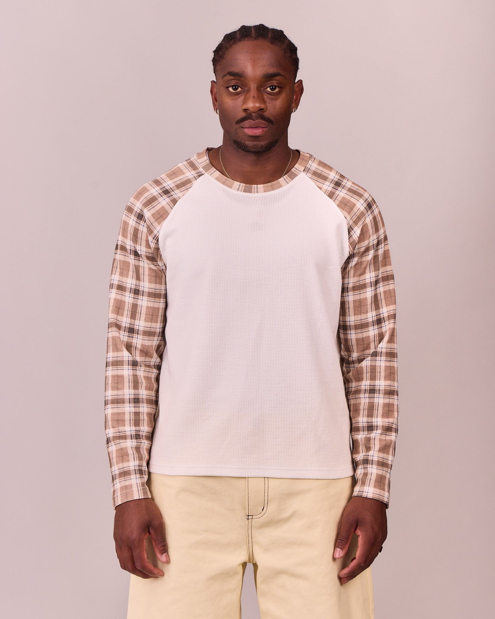 MG x Avoni LS Boxy Waffle Raglan Tee - Brown Check