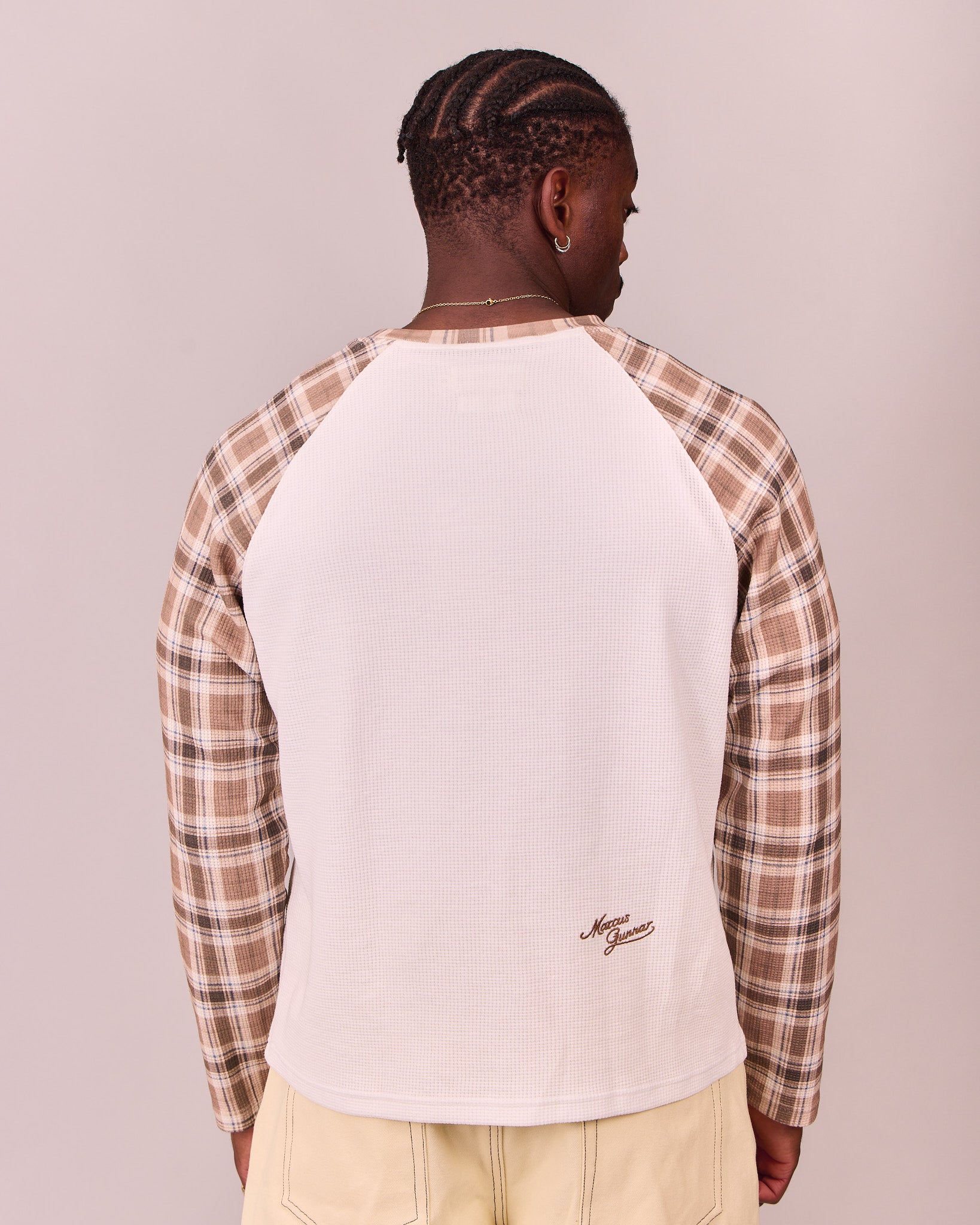 MG x Avoni LS Boxy Waffle Raglan Tee - Brown Check