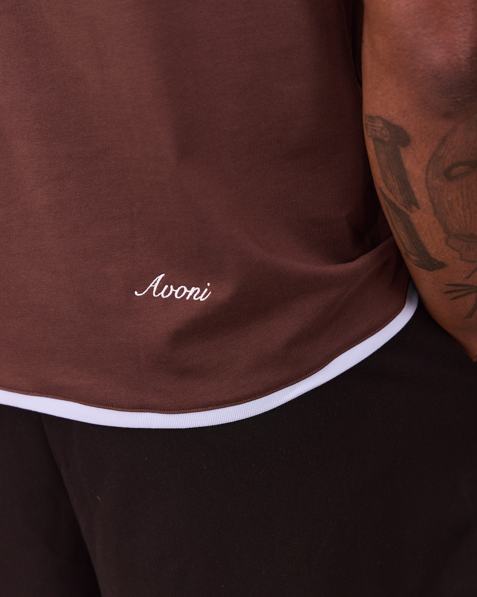 SS Ringer Tee - Brown/Baby Blue