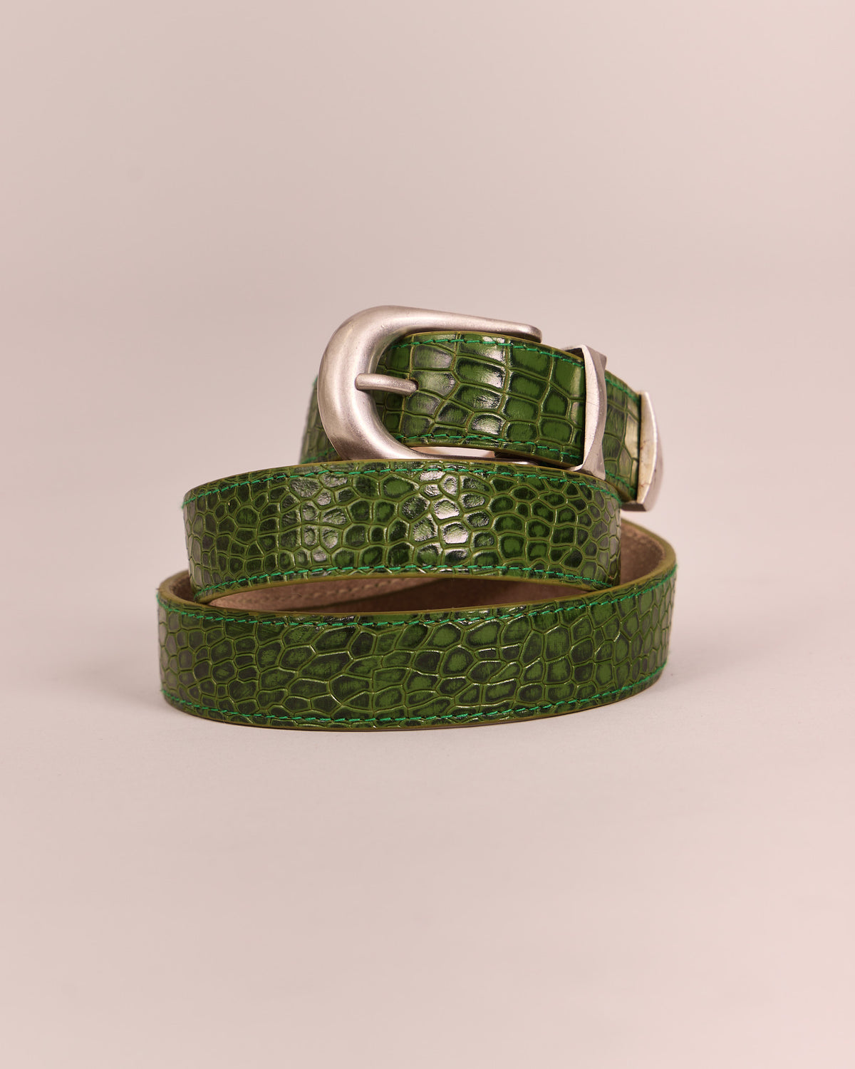 Leather Belt - Green Croc