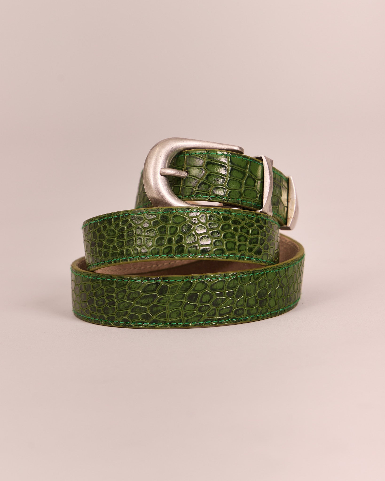 Leather Belt - Green Croc