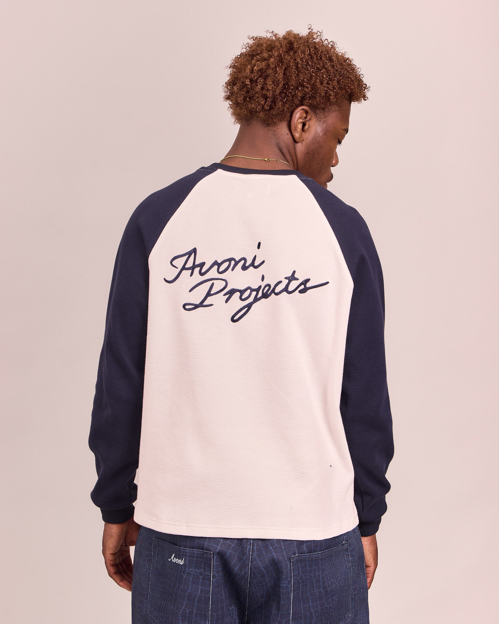 LS Waffle Raglan Tee - Marshmallow/Navy