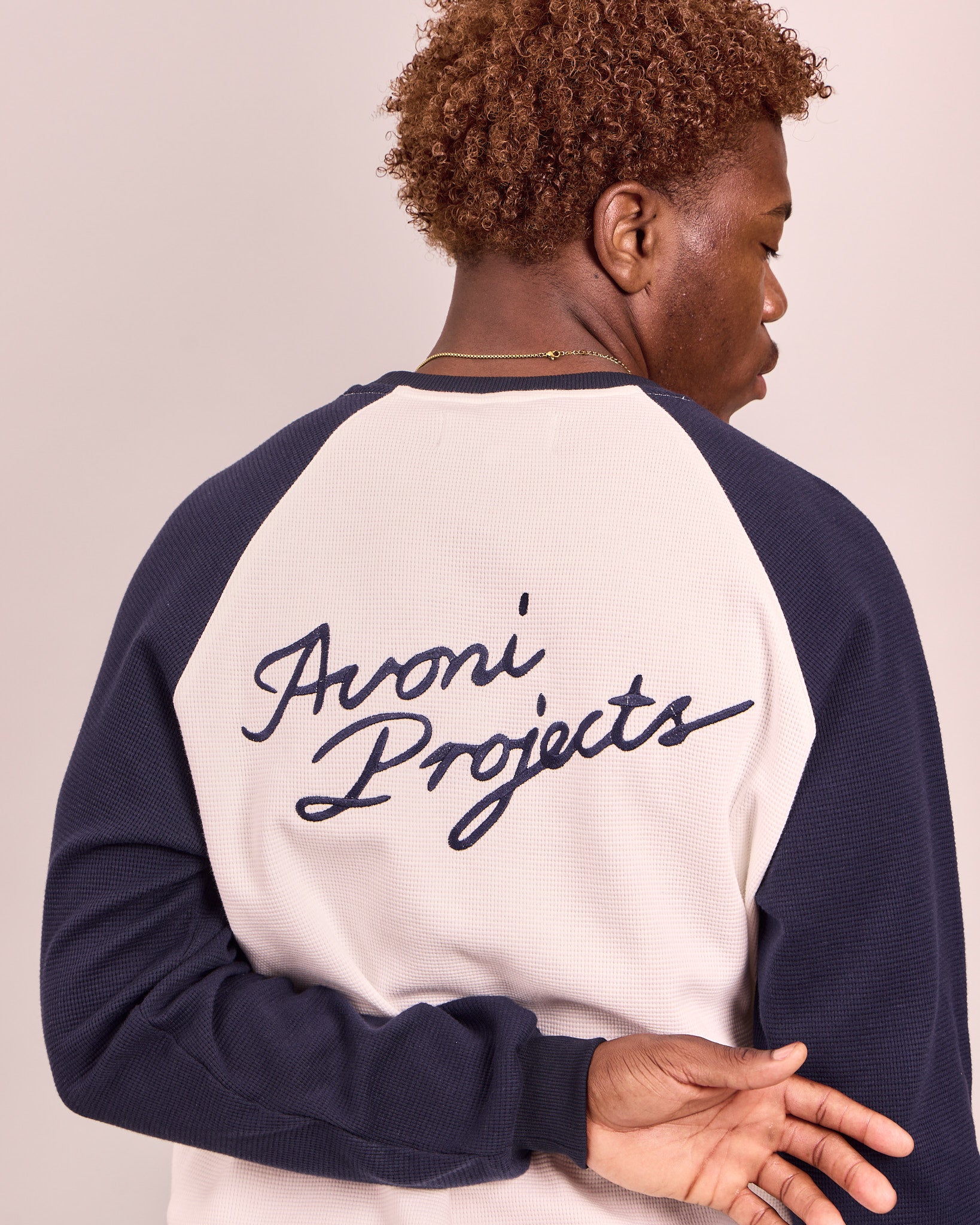 LS Waffle Raglan Tee - Marshmallow/Navy