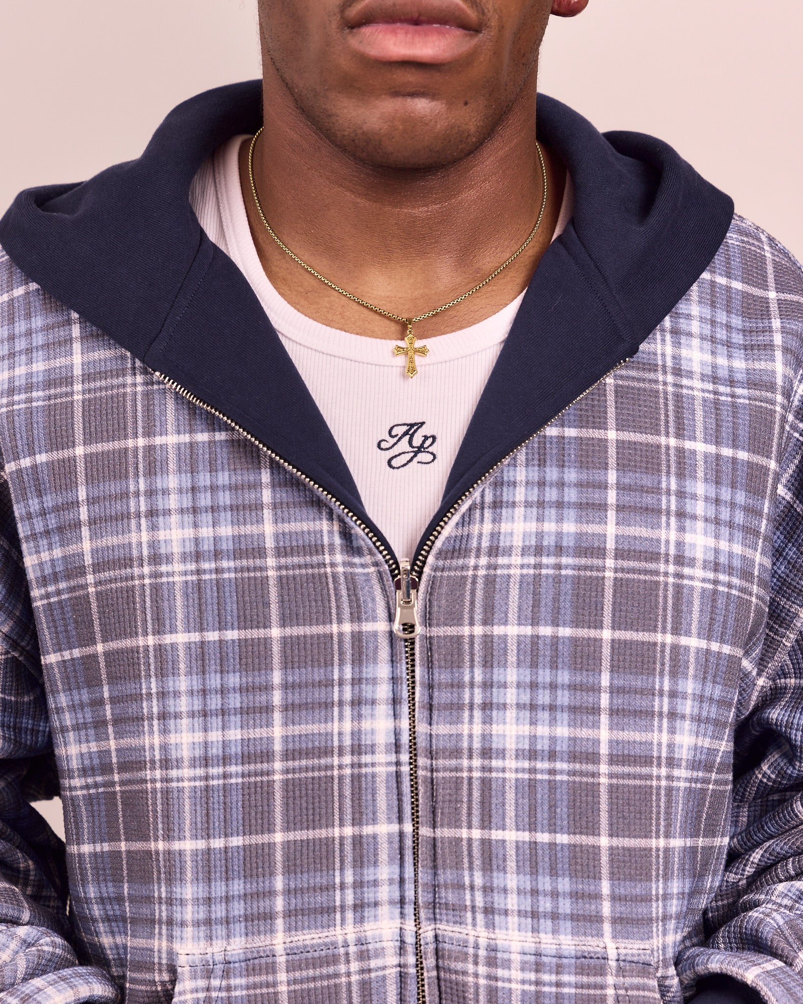 Reversible Zip Hoodie - Navy/Check