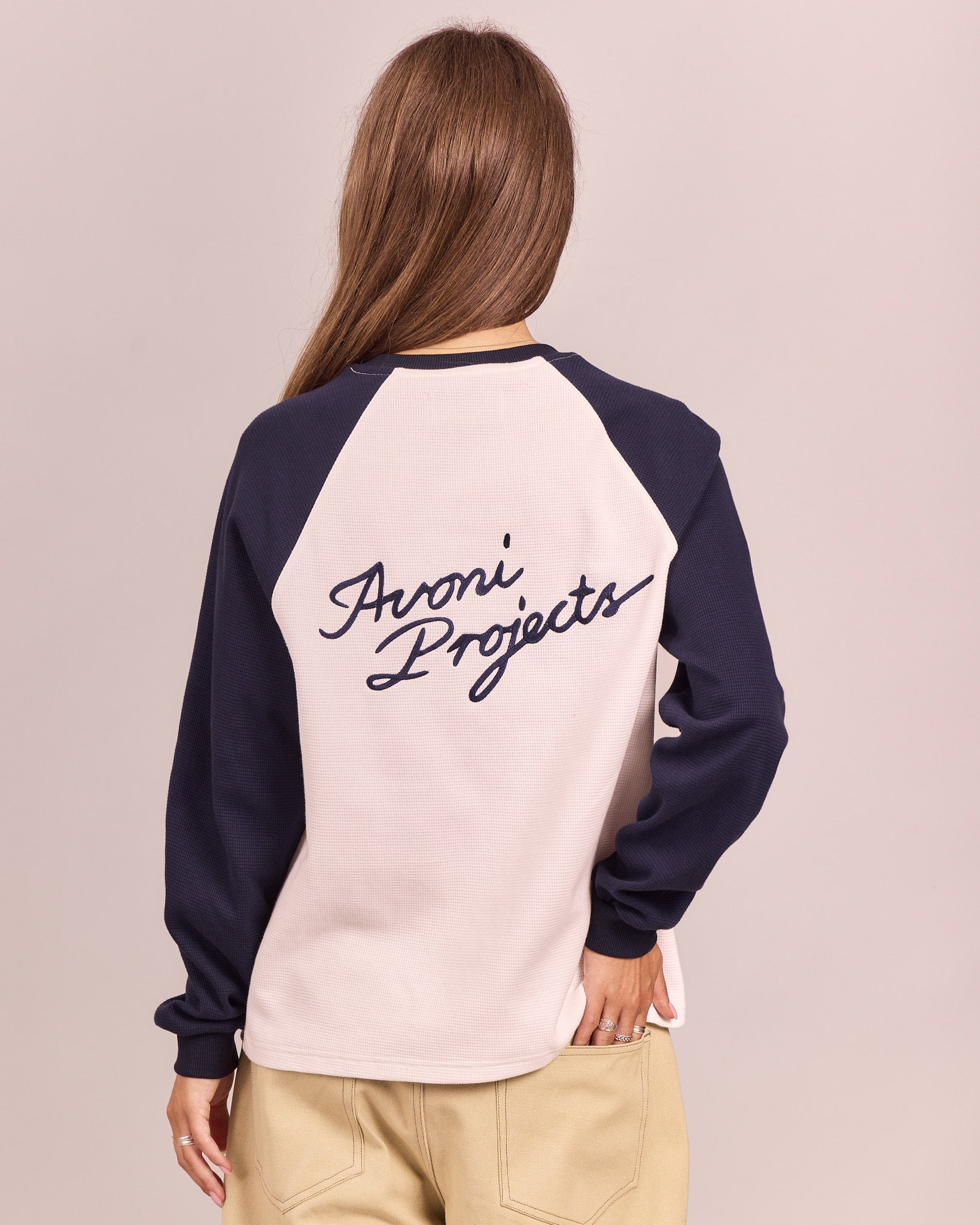 LS Waffle Raglan Tee - Marshmallow/Navy