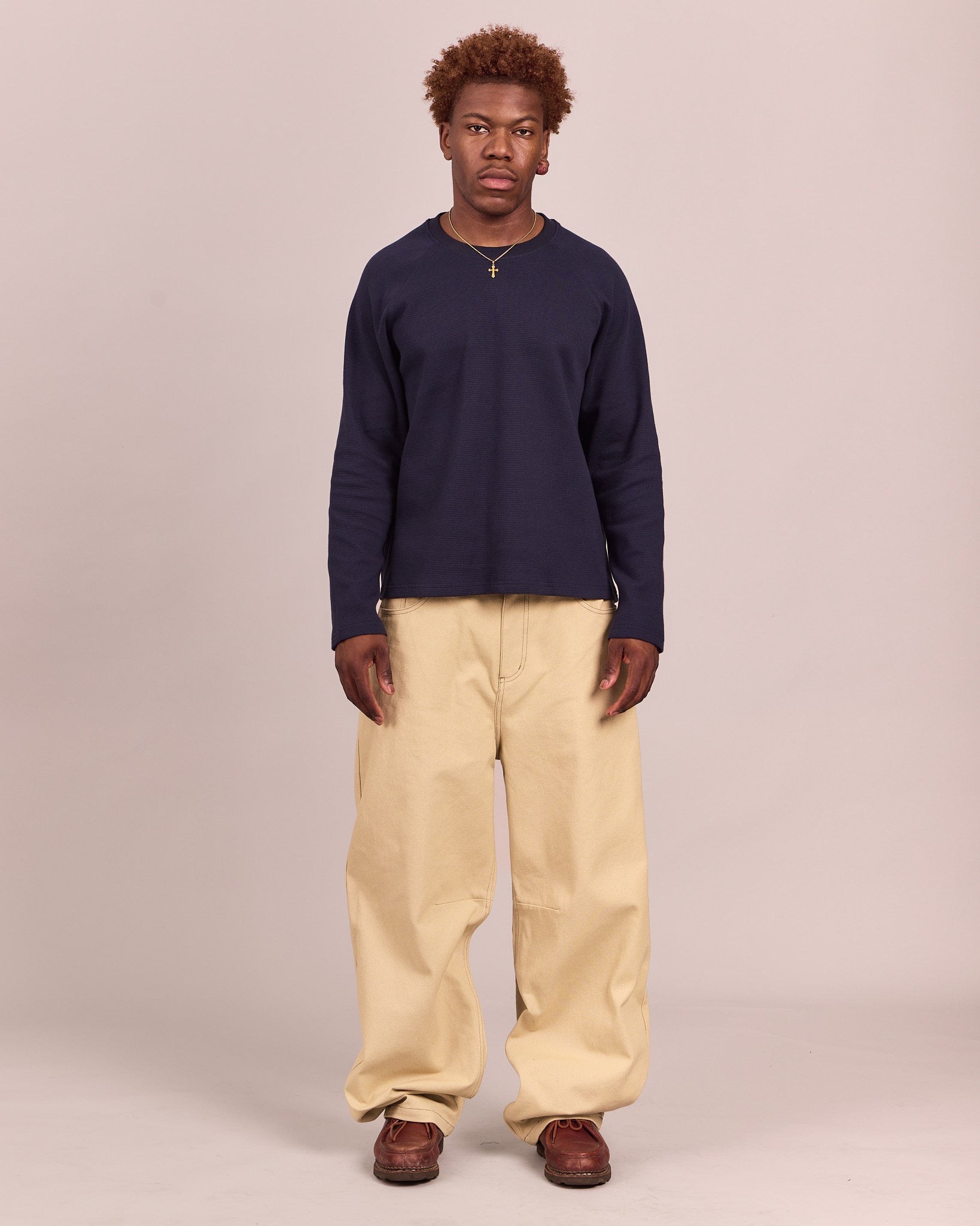 LS Waffle Raglan Tee - Navy