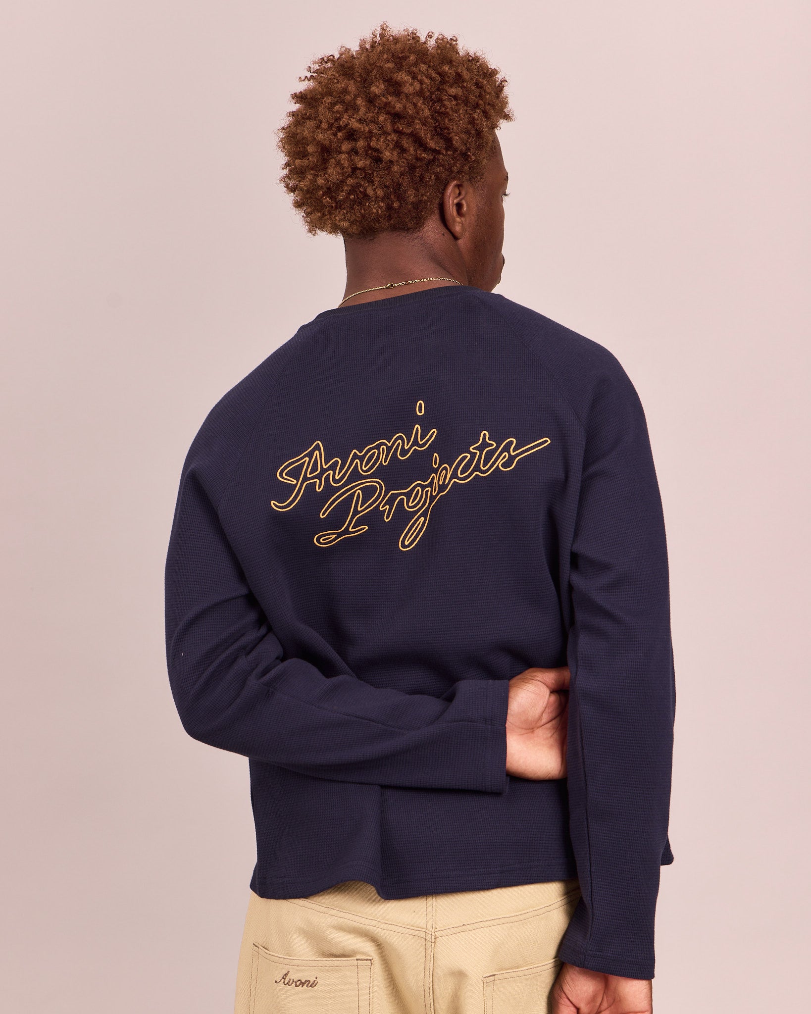 LS Waffle Raglan Tee - Navy