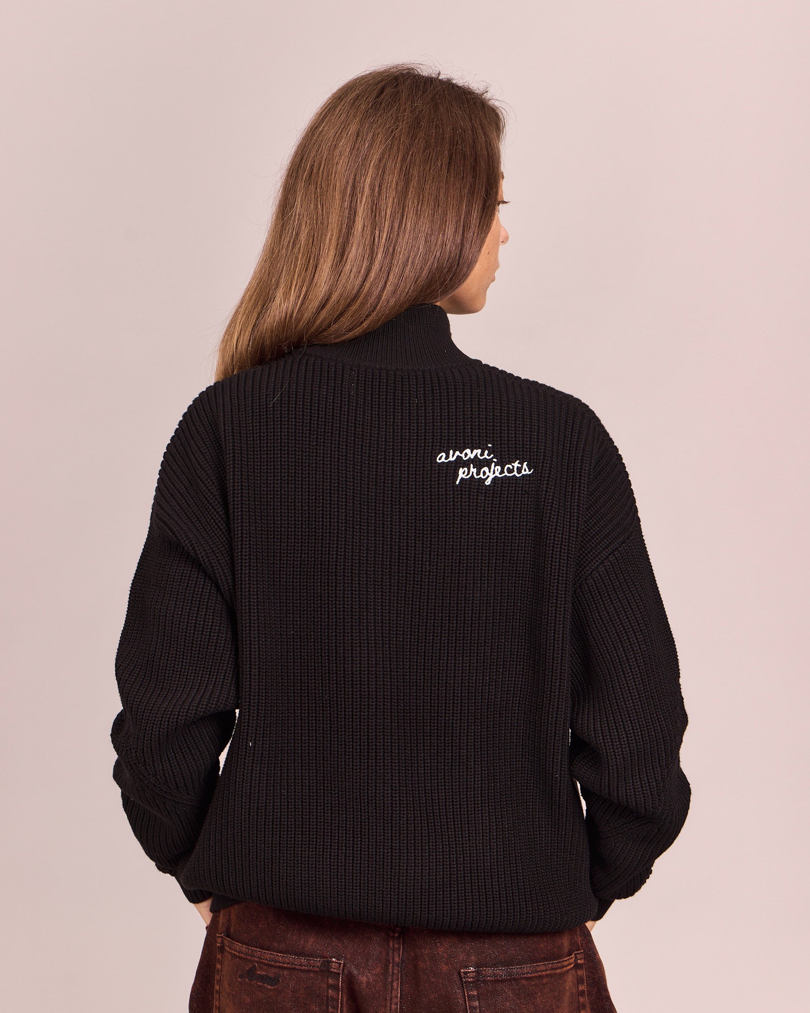 Fisherman Zip Cardigan Knit - Black