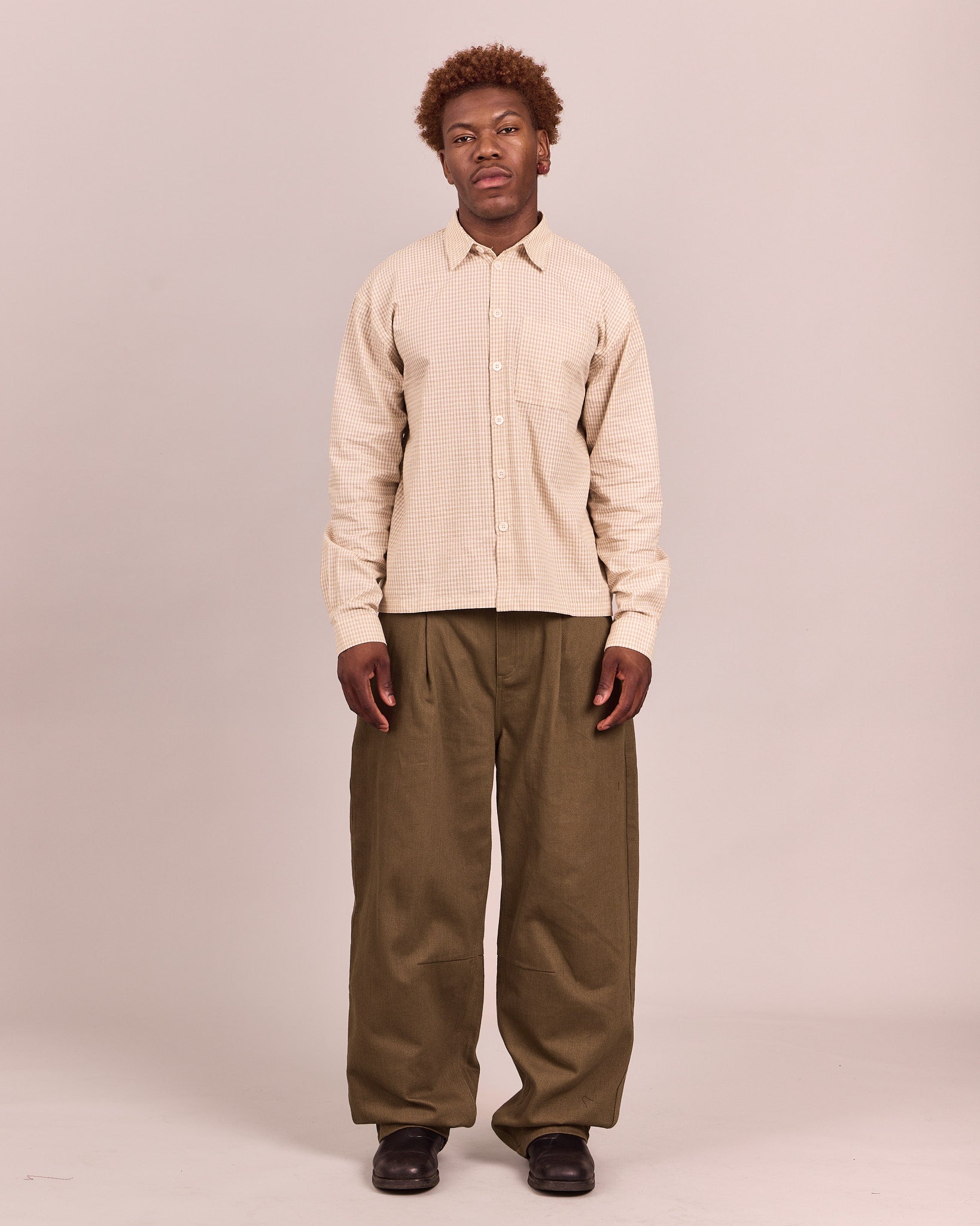 LS Checkered Shirt - Marshmallow/Brown
