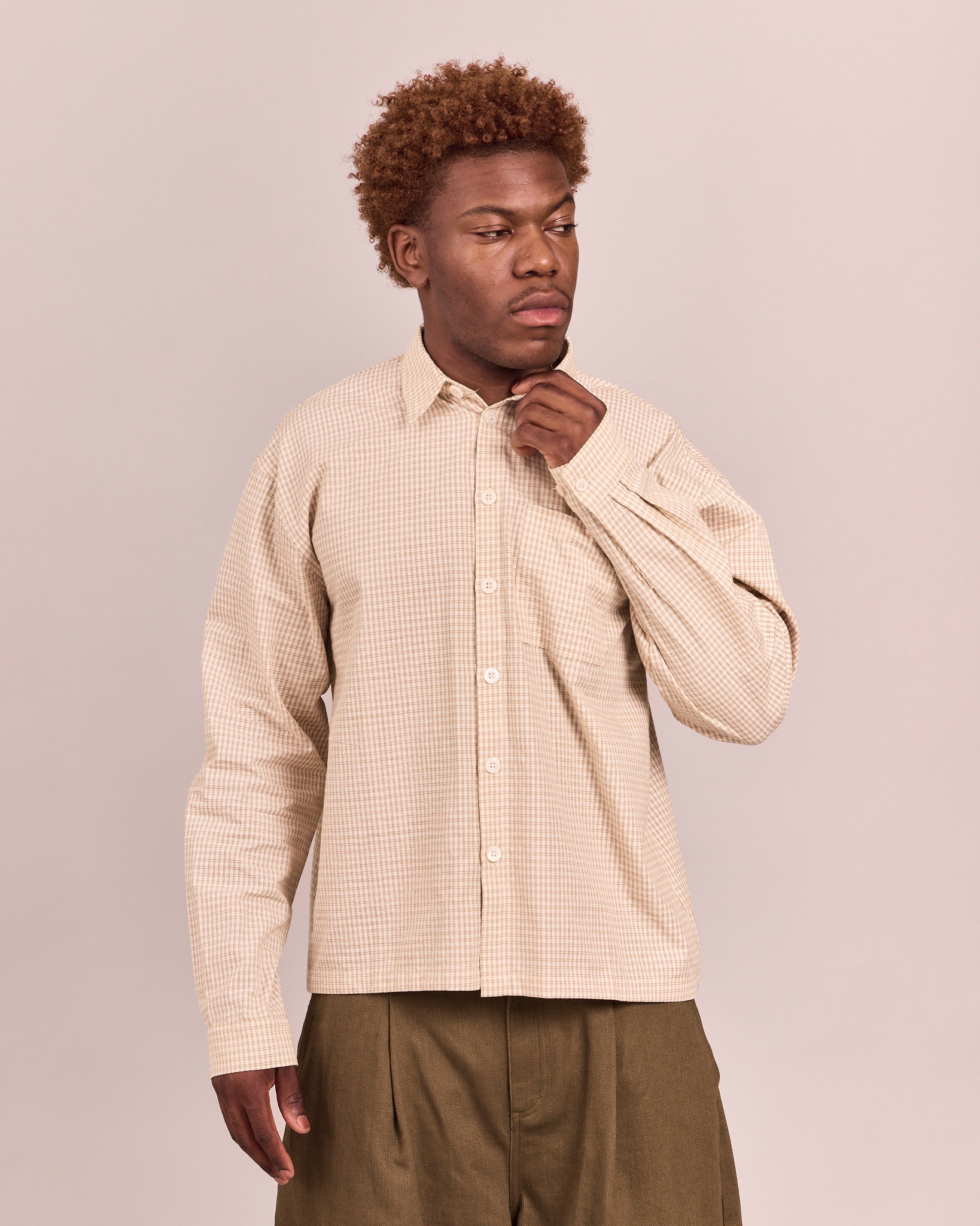 LS Checkered Shirt - Marshmallow/Brown