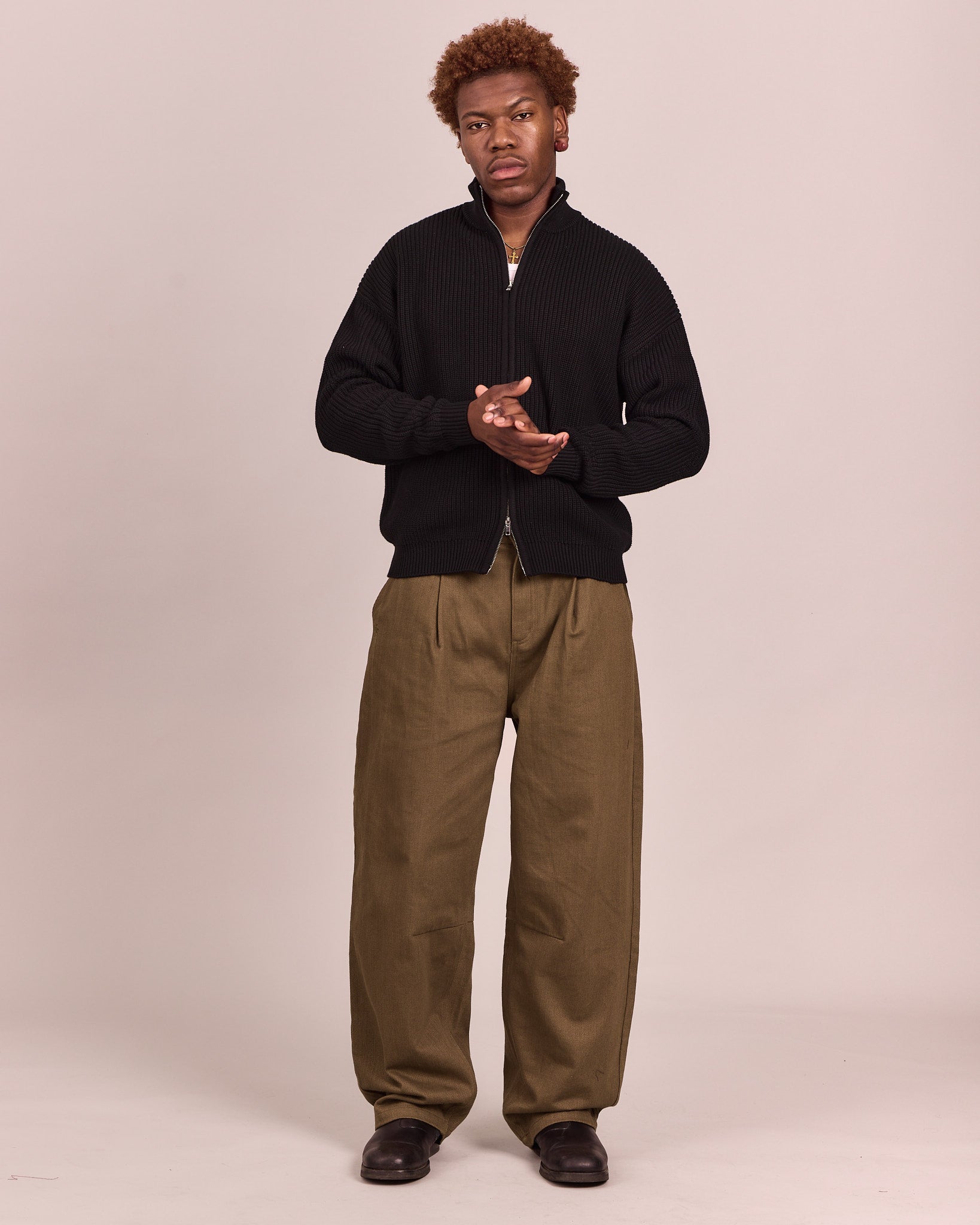 Fisherman Zip Cardigan Knit - Black